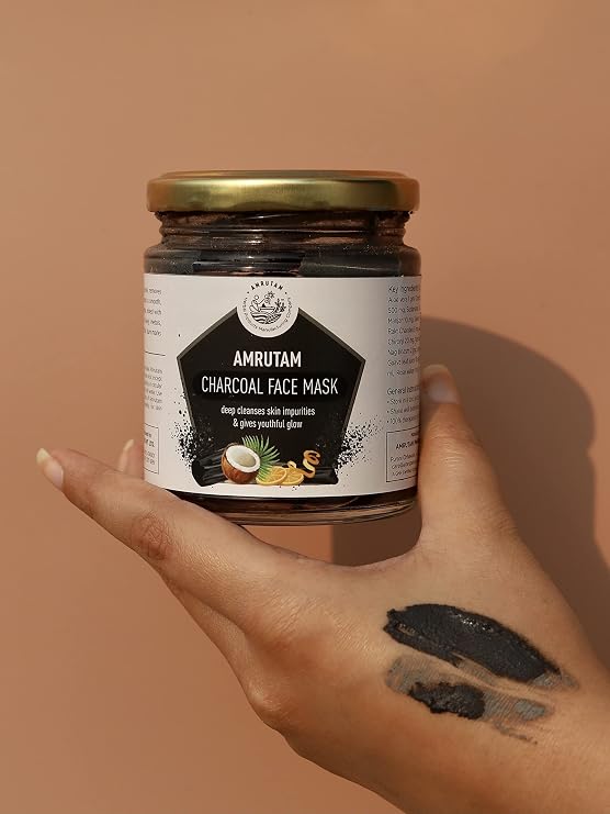 AMRUTAM Charcoal Face Mask With Manjistha, Multani Mitti, Guava Leaf Juice - (150Gms) - Single Jar