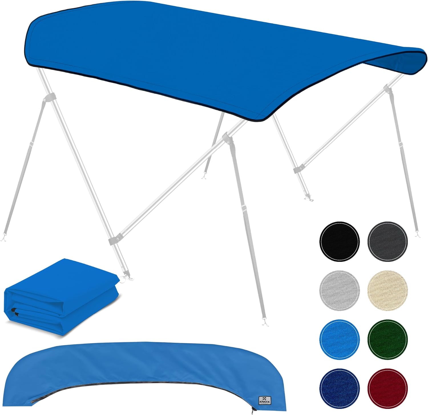 Universal 2 Bow Bimini Top Replacement Canvas, 900D Boat Canopy Sun Shade Cover with Storage Boot, Fits Most Small Boats & Inflatable Boats, No Frame Kit, 63" L x 39"-55" W (Pacific Blue)