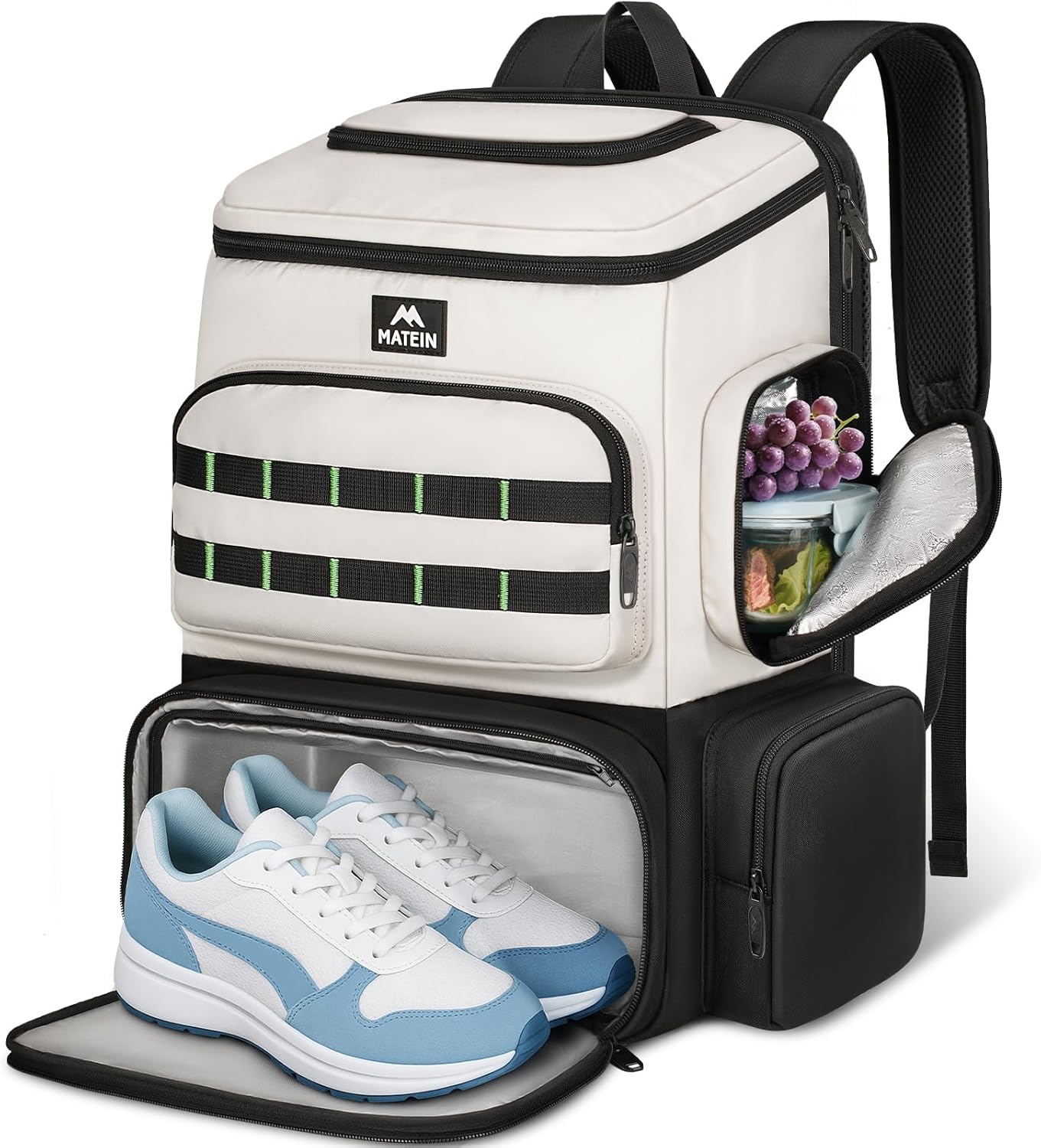 MATEIN Mochila Portatil 17 Pulgadas con Compartimento Desmontable para Zapatos y Comida, Mochila de Almuerzo Hombre Impermeable Grande con Puerto USB y Sistema Molle para Gimnasio, Trabajo y Yoga