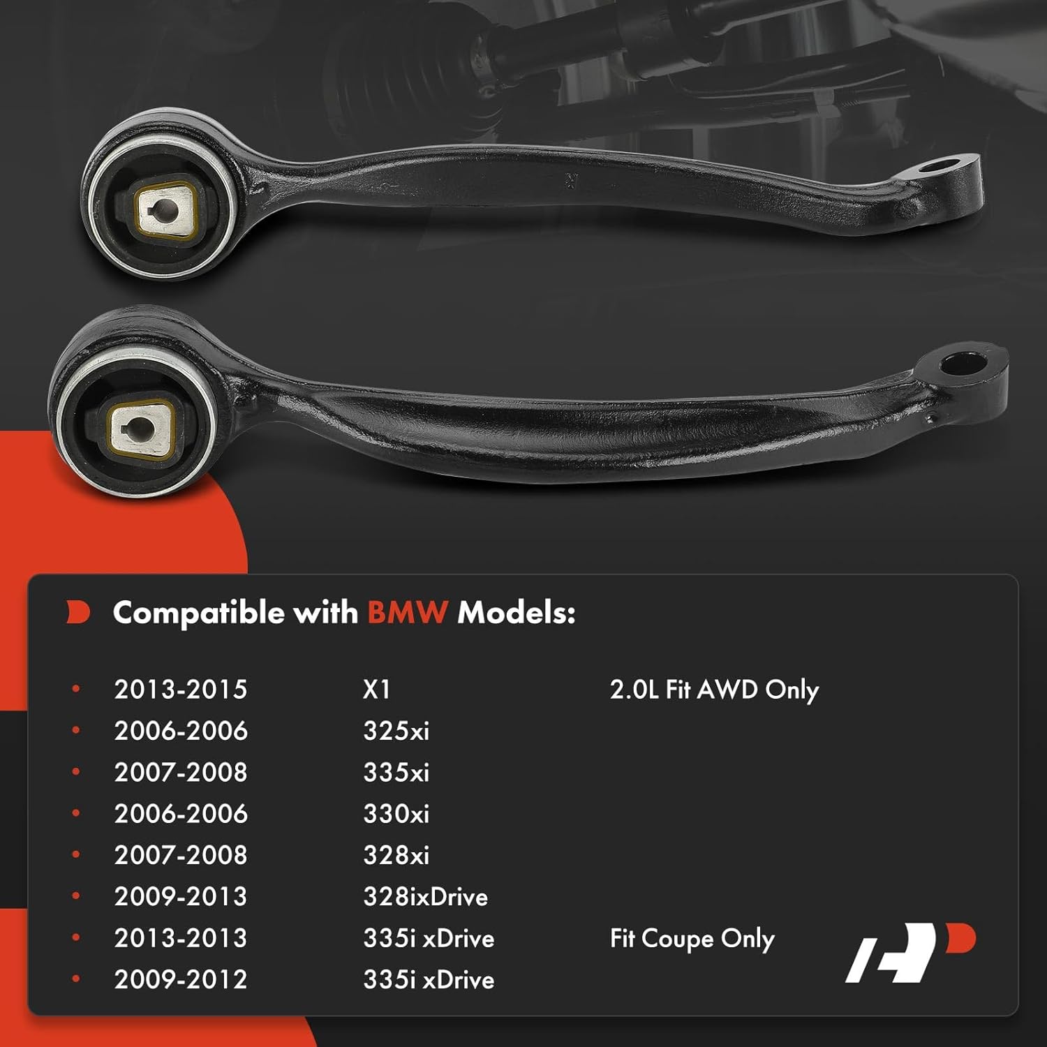 A-Premium 2 x Front Rearward Lower Control Arm, with Bushing, Compatible with BMW 325xi 330xi 2006, 328xi 335xi 2007-2008, 328i xDrive 335i xDrive 2009-2013, X1 2013-2015