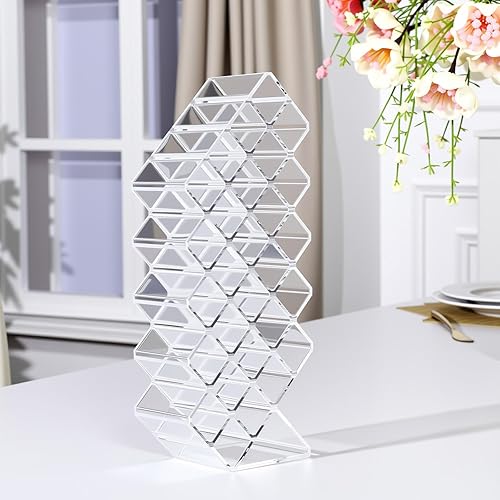 Miniatura 4 de Hoolerry Paquete de 4 soportes de acrílico para lápiz labial, 112 ranuras transparentes, organizador de brillo de labios apilables, torre de lápiz