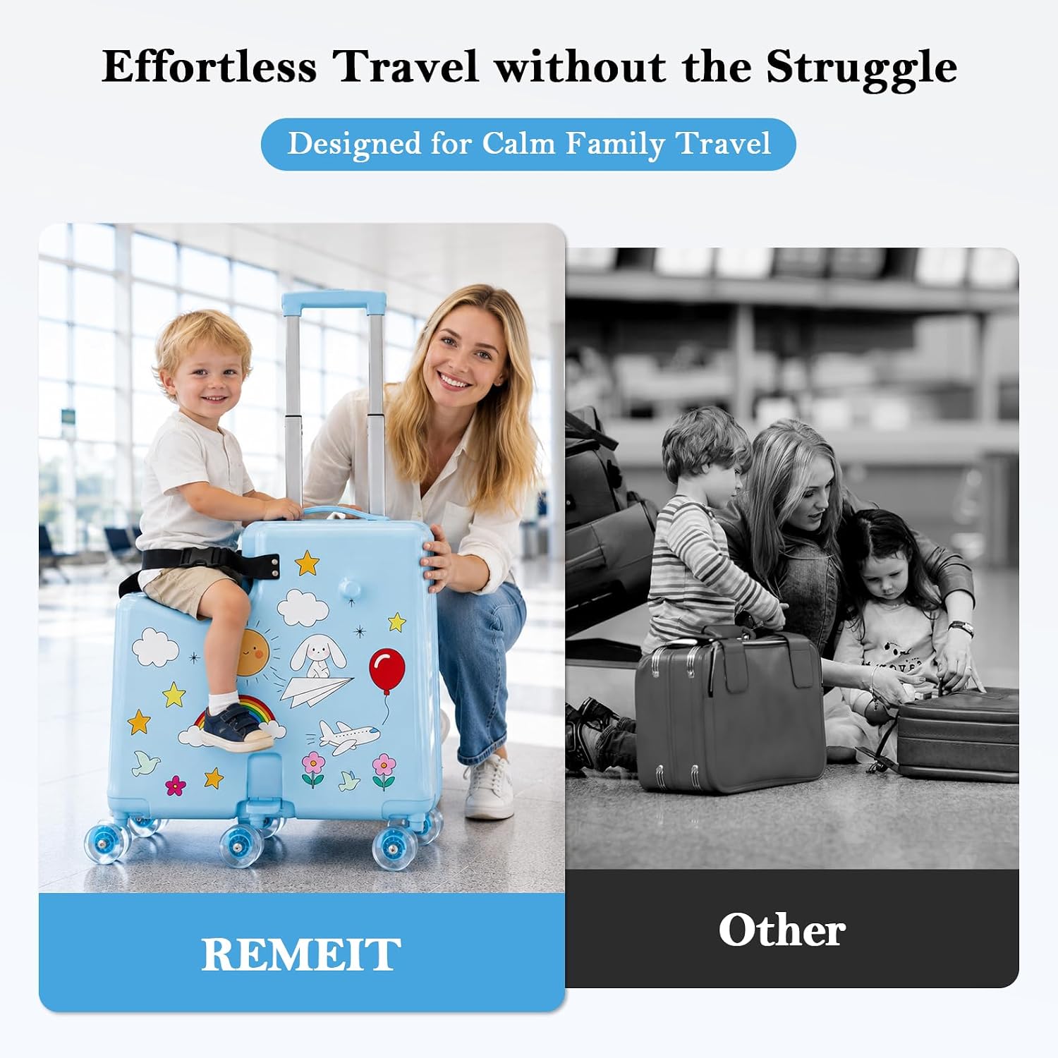Ride On Suitcase for Kids, Kids Ride On Luggage with Wheels, Hard Shell Kids Suitcase with TSA Lock, Foldable Pedal, Cup Holder, Safety Belt & 6 Spinner Wheels, Toddler Carry On Luggage, Blue