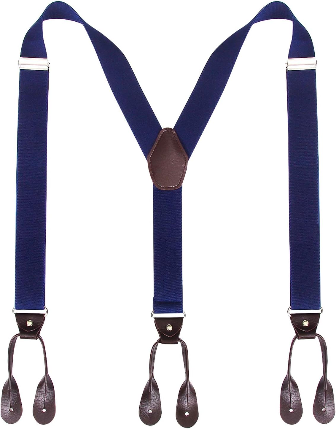 Mens Button End Suspenders Braces - 1.37 Inches Wide Y Shape Adjustable Button End Elastic Suspender