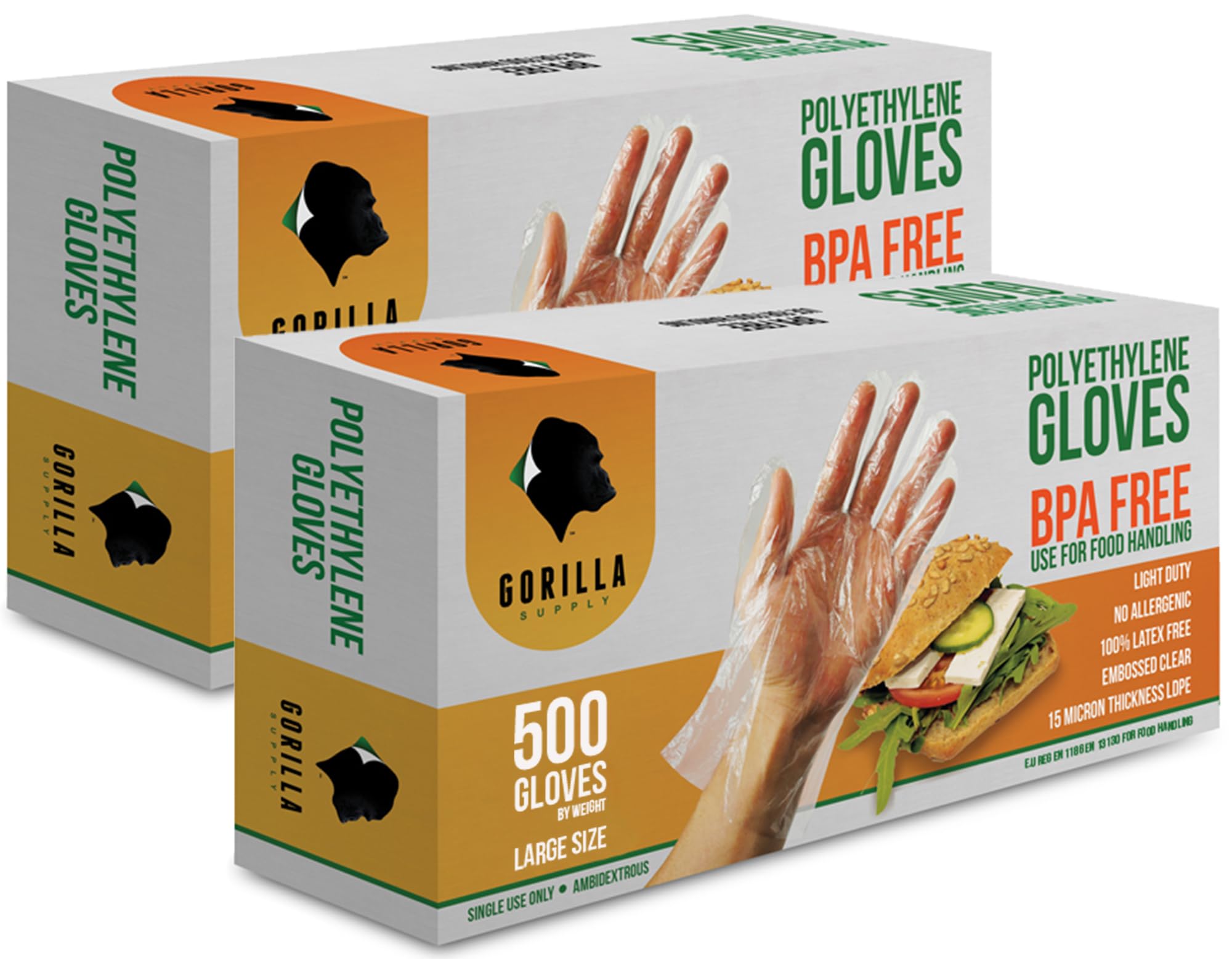 GORILLA SUPPLY 1000 BPA Free Premium Disposable Gloves Poly PE LDPE Plastic for Kitchen Food Handling Food Prep Latex & Powder Free (1000 Count, Large