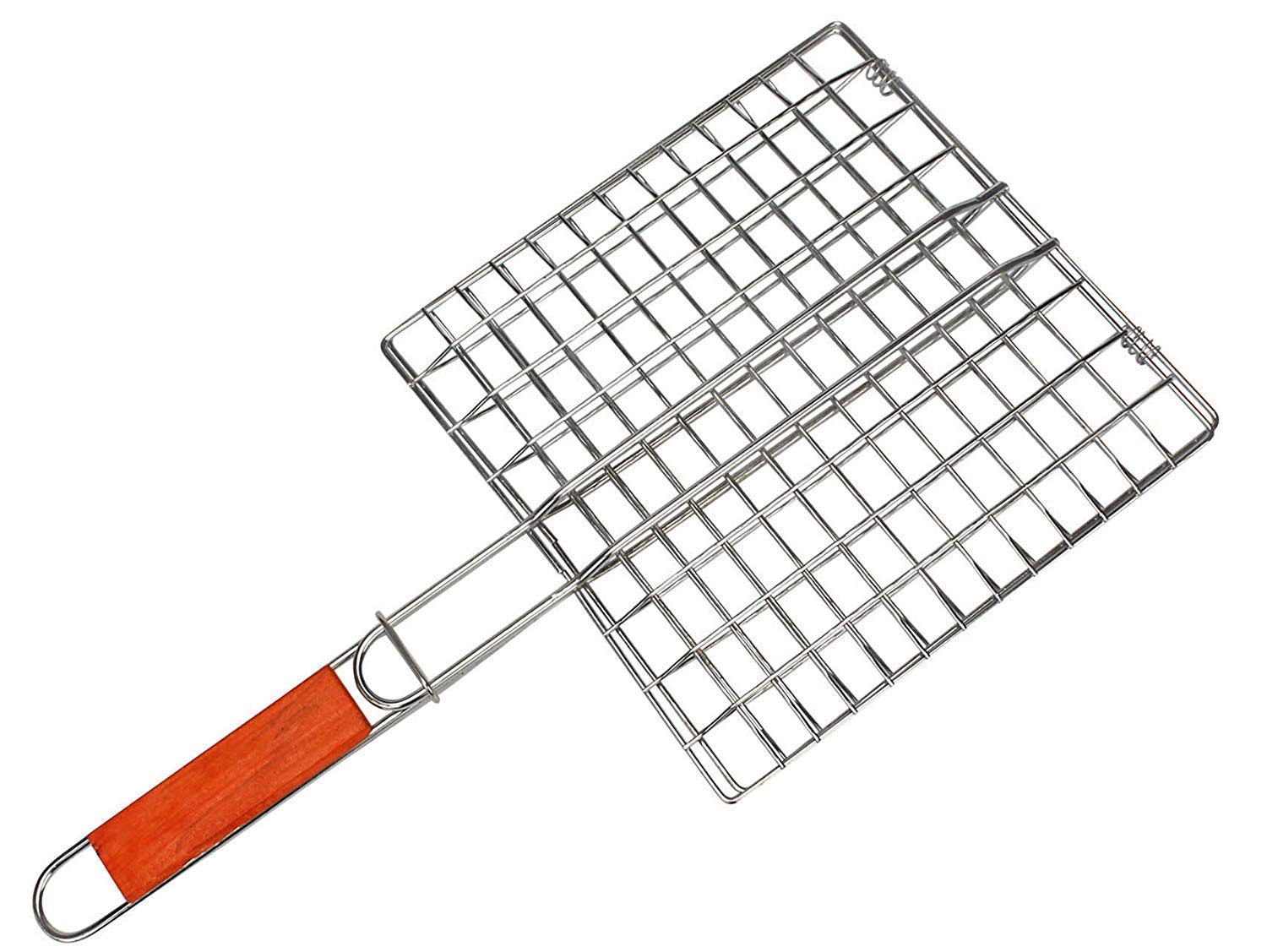 olpad Chromium Plated Barbecue BBQ Grill Net Basket for Fish, Vegetables, Steak, Shrimp, Chops and Other Food with Wooden Handle