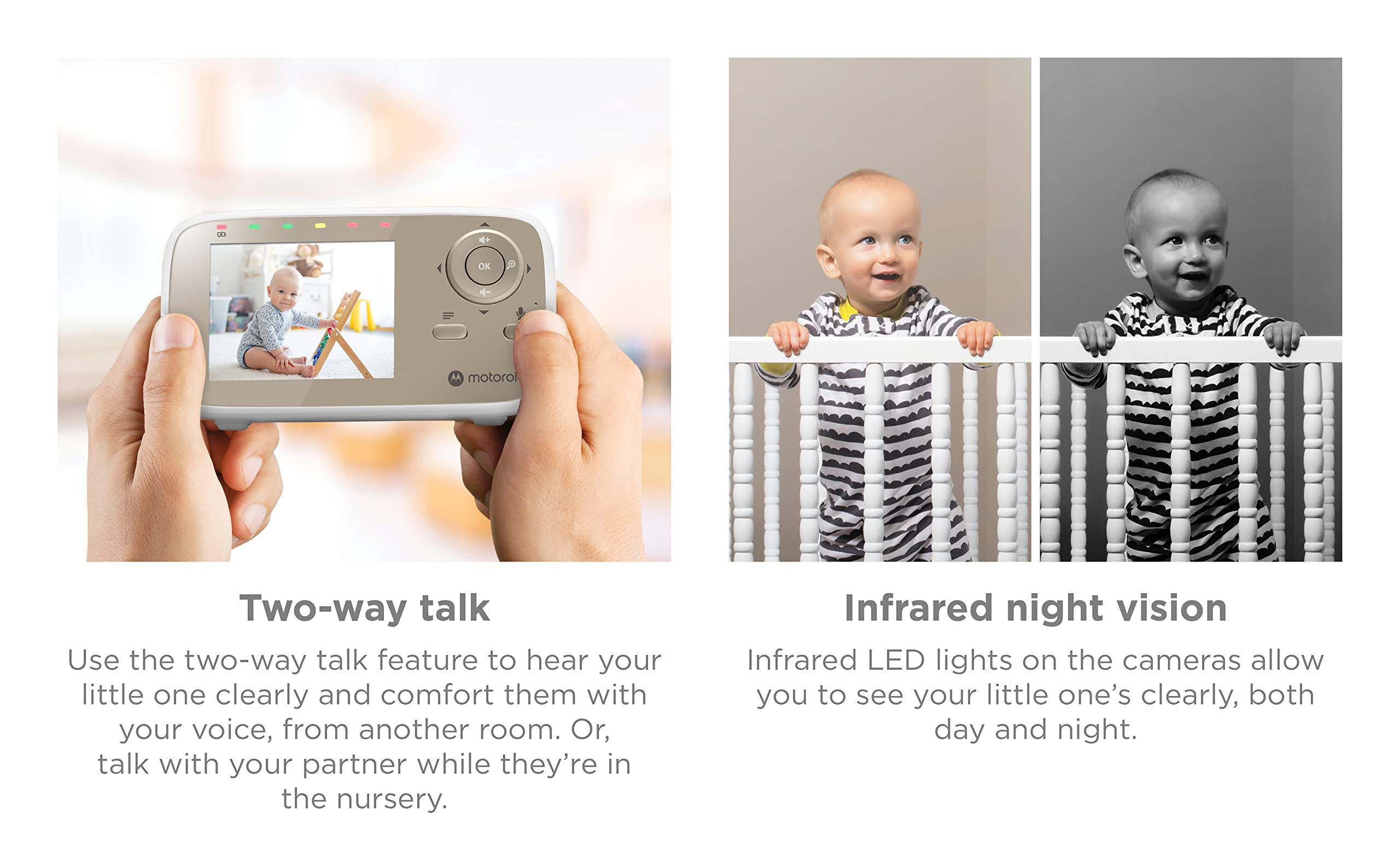 Motorola Nursery VM483 - Moniteurs Vidéo Bébé - Moniteur Bébé Vidéo - Unité Parentale 2.8 Pouces - Infrarouge - Zoom Numérique - Fonction Talk-Back - Blanc (VM 483)