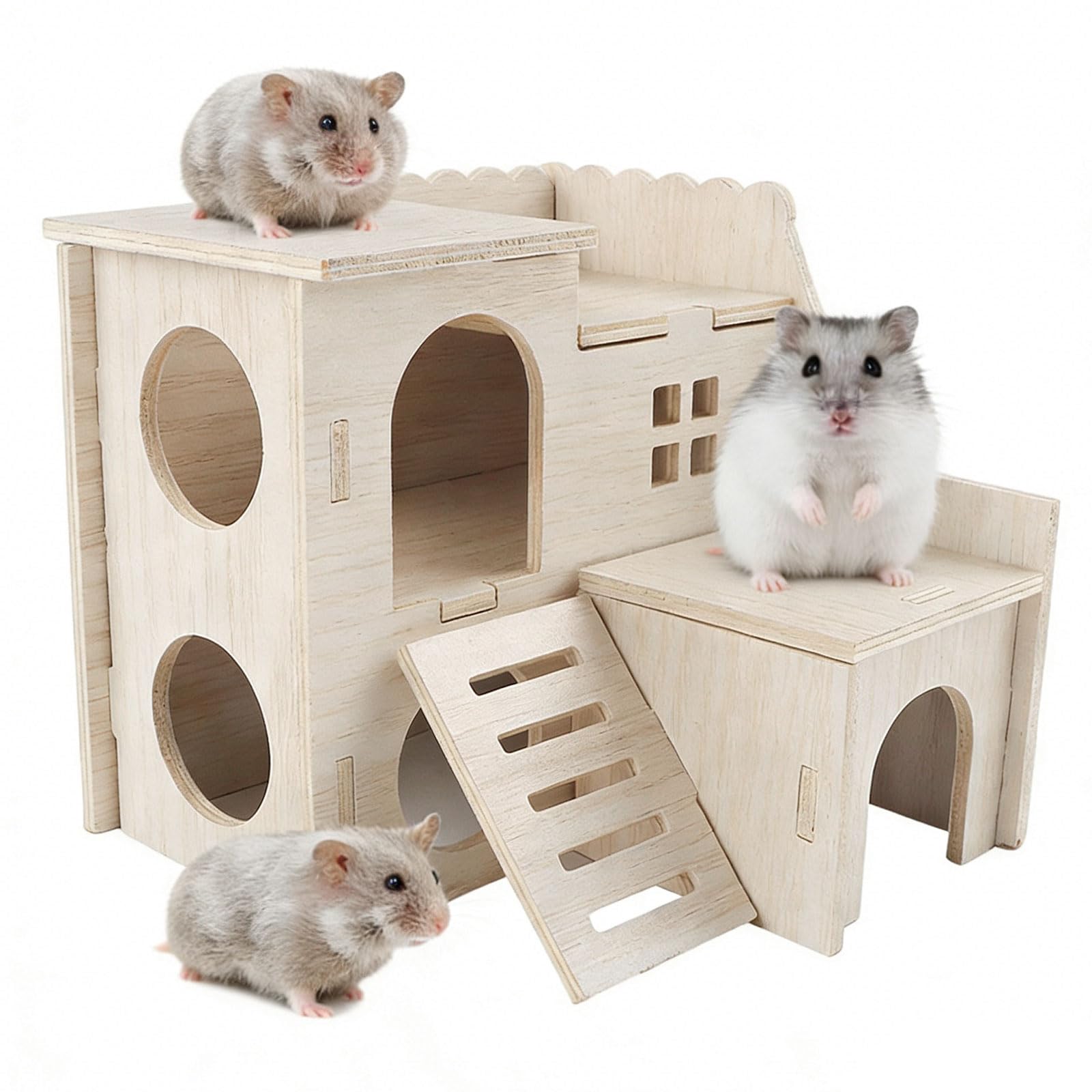 ZXShow Small Hamster Corner House Wooden Houses for Dwarf Natural Wooden Pet House Hamster Hideaway Corner Floor Right Cage Small Animal Hideout Décor