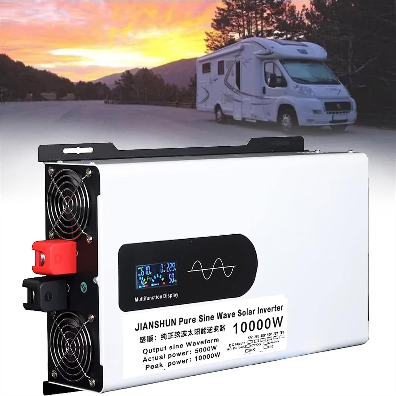 5000W 6000W 8000W 10000W 12000W Pure Sine Wave Inverter Power Inverter DC 12V 24V 48V 60V 72V to 110V 220V AC Converters Voltage Transformer Solar Inverter for RV/Outdoor/Camping(10000W,60Vto220V)