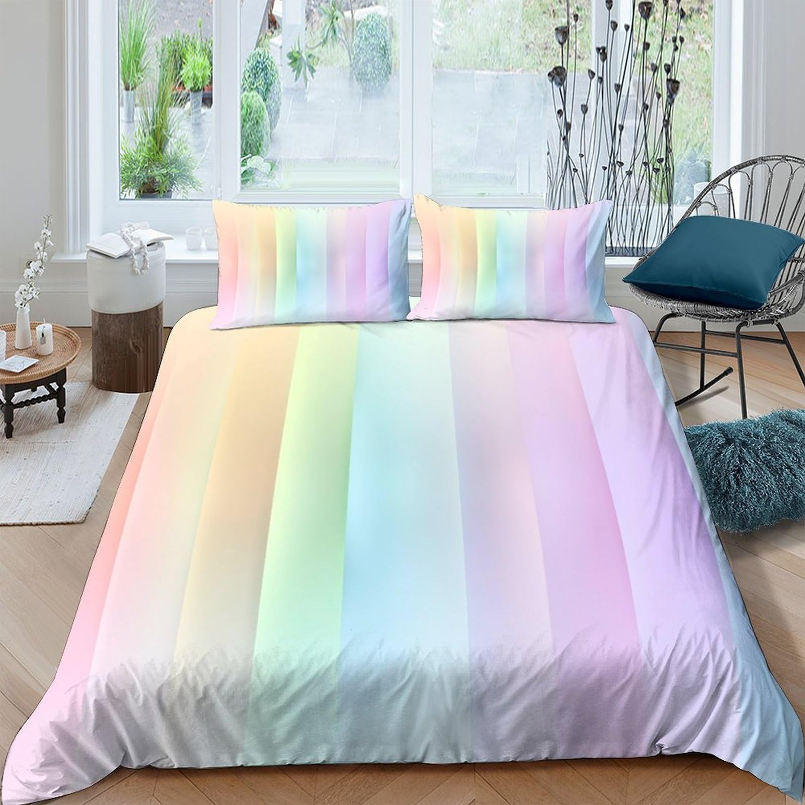 Ctjqhvkz Style-9 3D Printed Pastel Rainbow Fitted Sheet Microfiber Soft Breathable Ombre Mattress Cover For Bedroom Guest Room Decor Single（135X200cm）