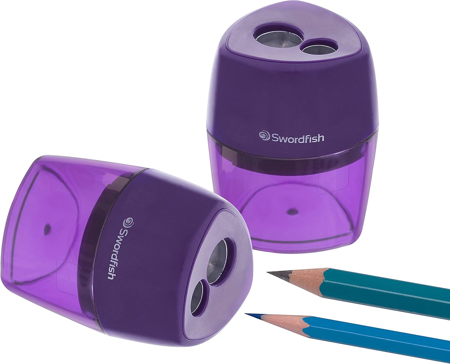 ‘Double-Hole Click’ Metal Core Pencil Sharpener with Mess-Free Canister [Pack of 1] 40378 Purple