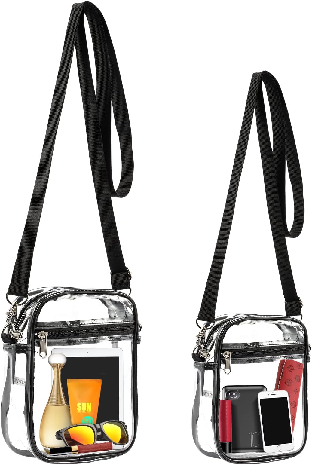 2 Pack Clear Crossbody Bag Stadium Approved, Clear Crossbody Purse with Front Pocket and Adjustable Strap for Concerts