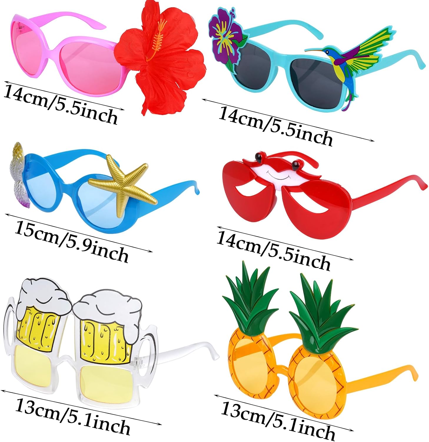 choyaxo 6 Pairs Funny Hawaiian Glasses Beach Party Sunglasses for Summer Party Favors Photo Props