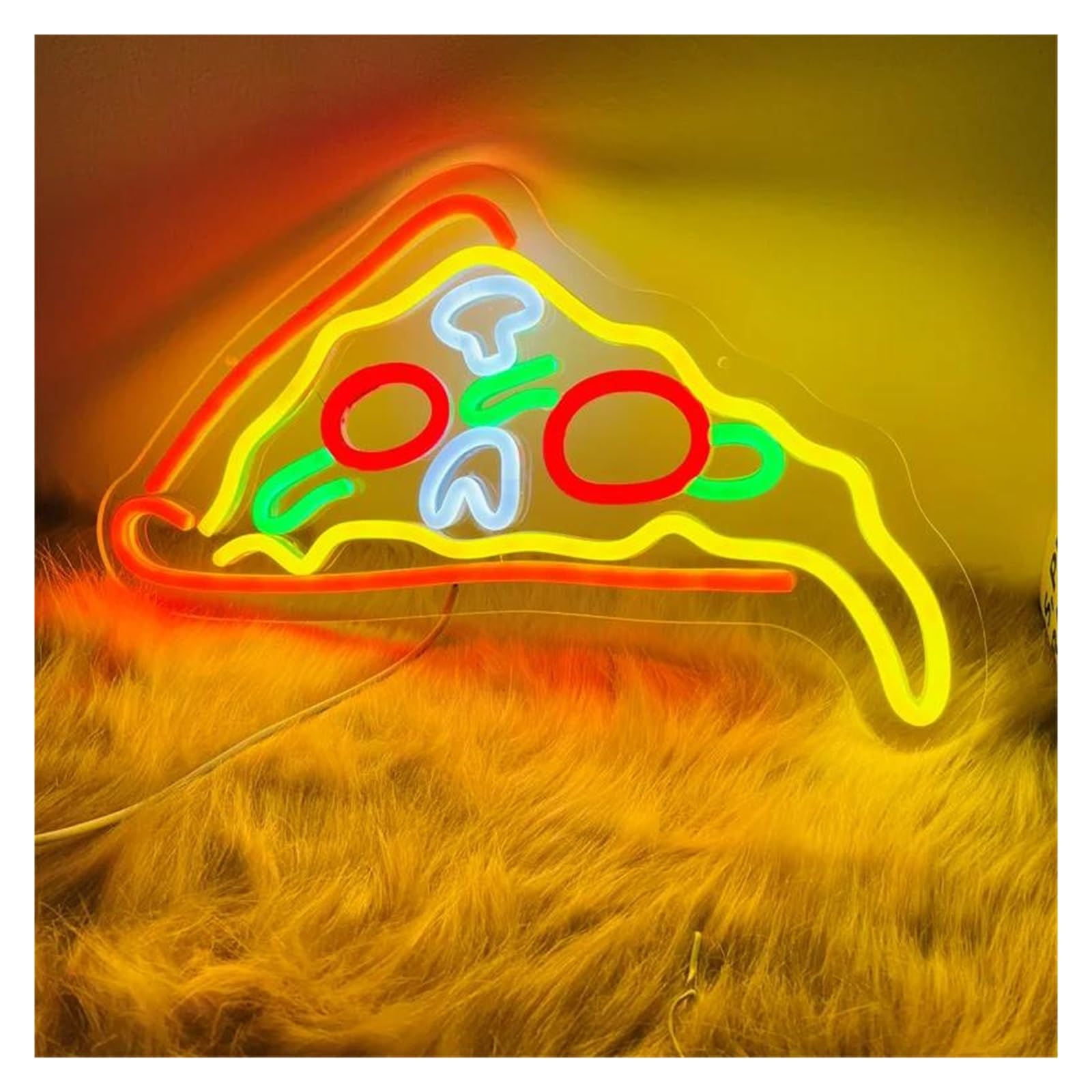 Shouxi One Color Sign Lamp Pizza Neon Sign For Happy Room Kitchen Decor Wall Decoration(60X35cm)
