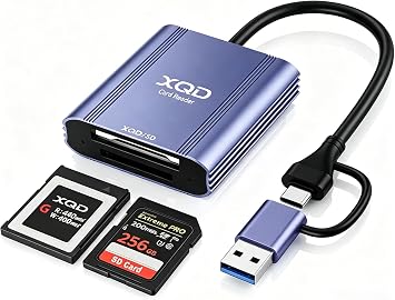 XQD Card Reader - Aluminum 2 in 1 XQD/SD Memory Card Adapter for iPhone 17/16/15 Windows Mac OS Android, 5Gpbs USB 3.0 XQD Reader Support Sony G/M Series, Lexar 2933x/1400x USB Mark XQD Card