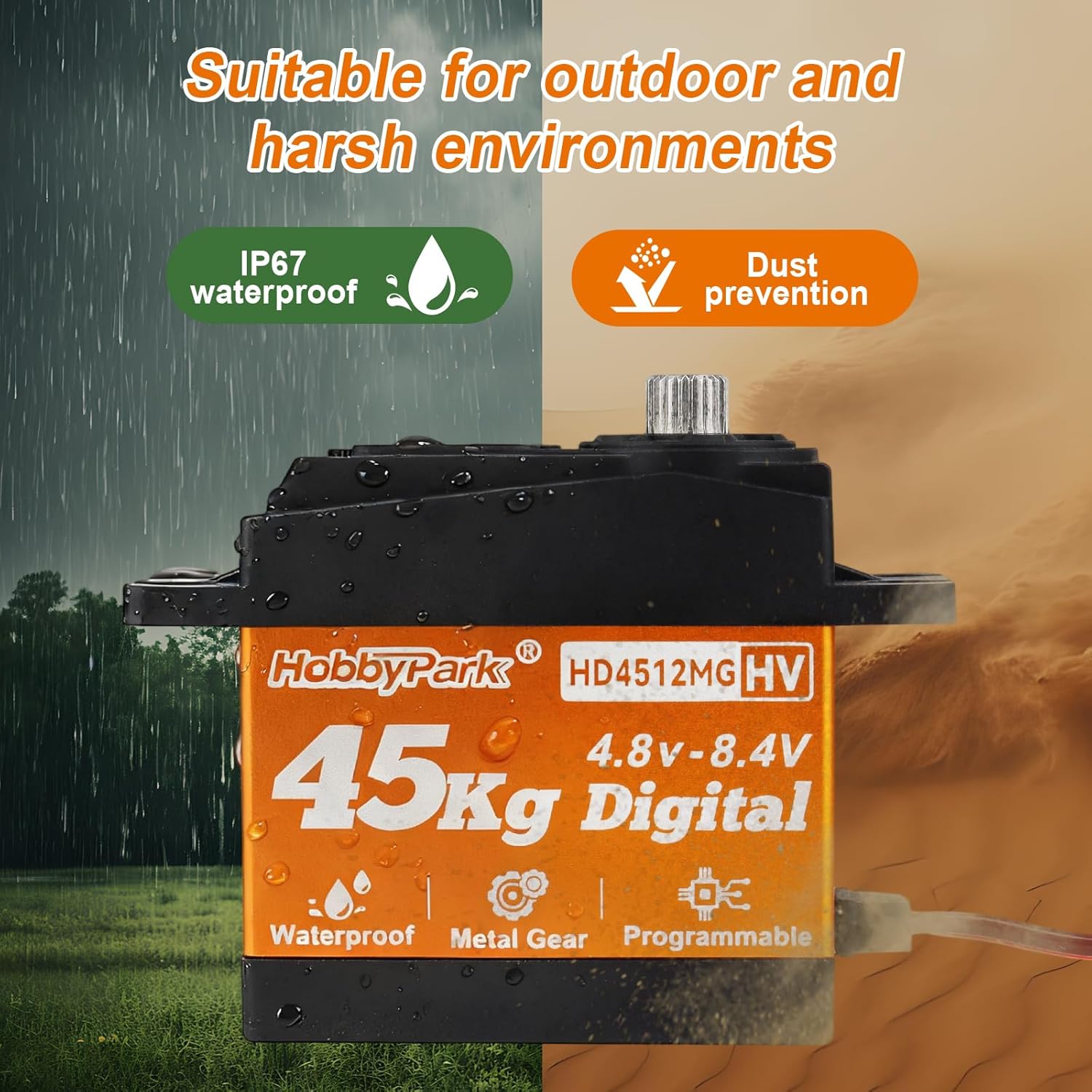 HobbyPark Waterproof High Torque RC Steering Servo 45kg Standard Size HV All Metal Gears 4.8-8.4V for RC Crawler Car Truck Buggy Control Angle 180° Robotic Programmable