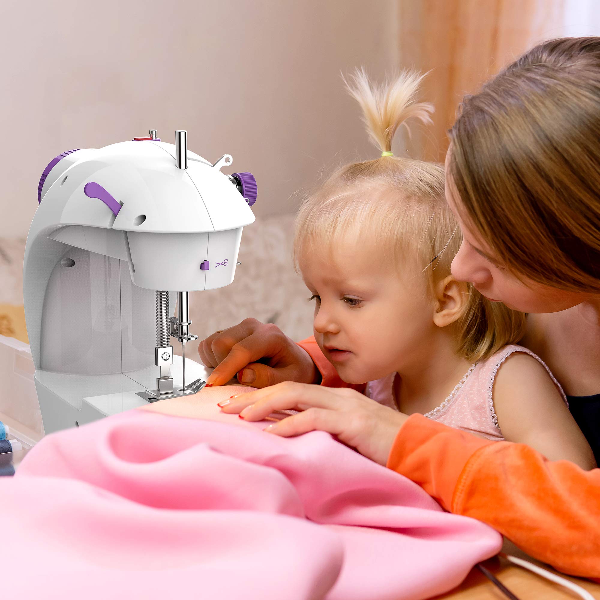 KPCB Mini Máquina de Coser con Kit de Costura y Gran Mesa de Costura, Fácil de Usar y Práctica (Instrucción en Español)