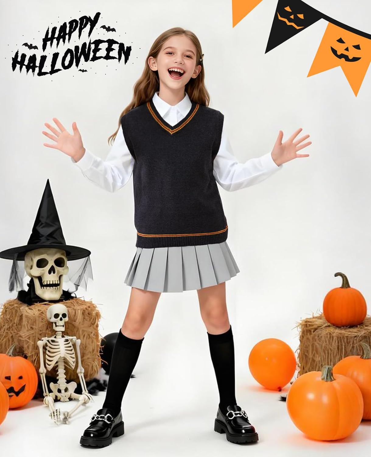 Markest Unisex Sweater Vest Knit V-Neck Sleeveless Uniforms Halloween Cosplay Costume