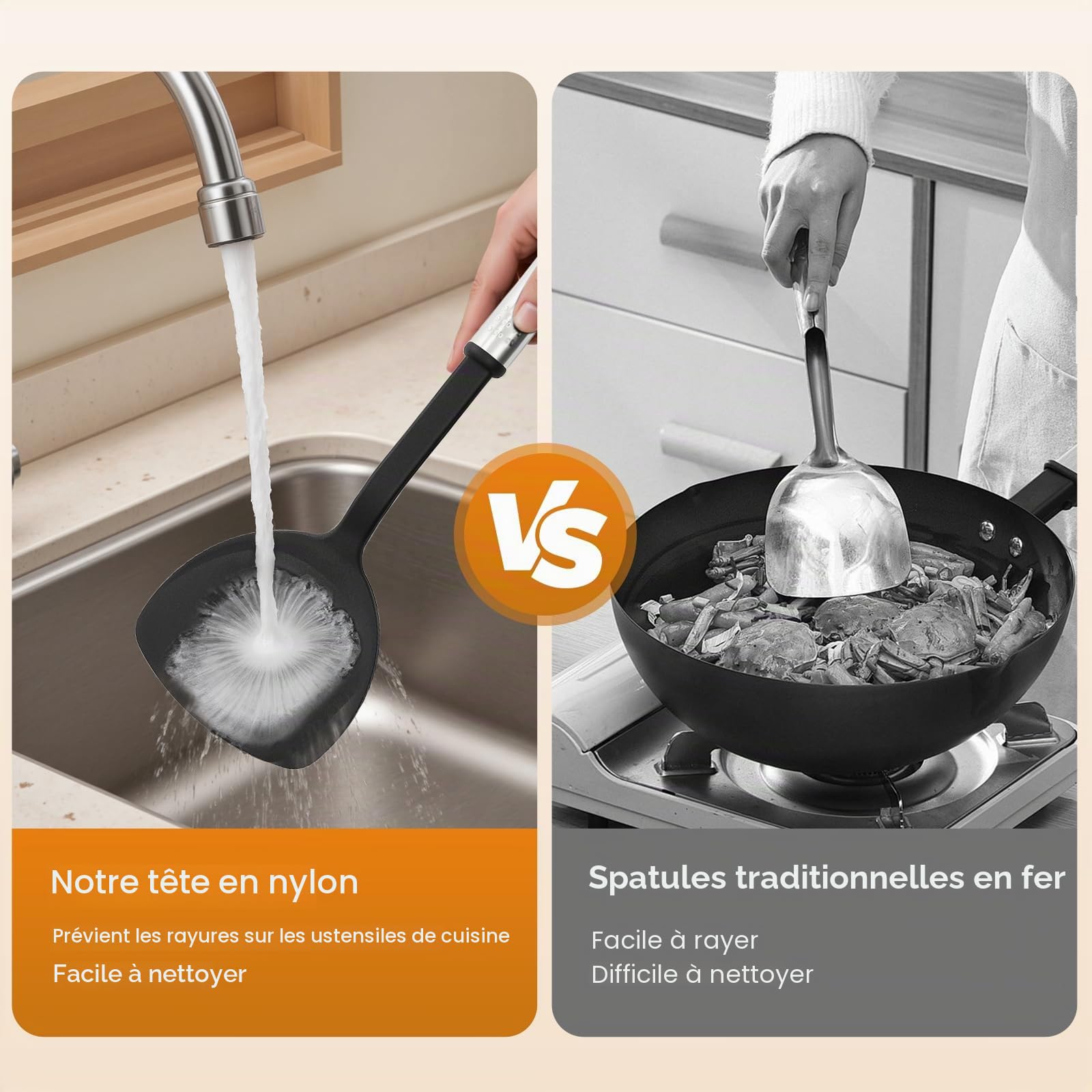 Lot de 40 ustensiles de cuisine en acier inoxydable et nylon - Avec support - Cuillère avec cuillère - Tongs - Fouet à neige - Ouvre-boîte, etc