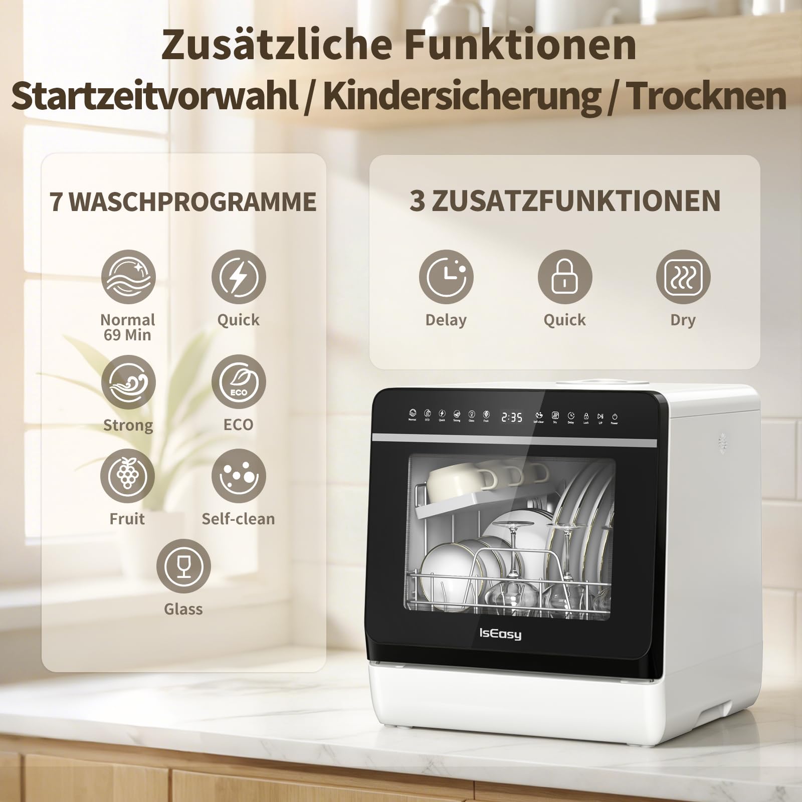 Tischgeschirrspüler Mini Geschirrspüler ohne Wasseranschluss 5L Wassertank Camping Single-Haushalt TDQR09A