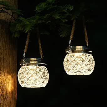 Pack Of 2, Outdoor Solar Lantern Hanging Light Garden LED Lamp Yard Patio Super Bright Warm White - View #6