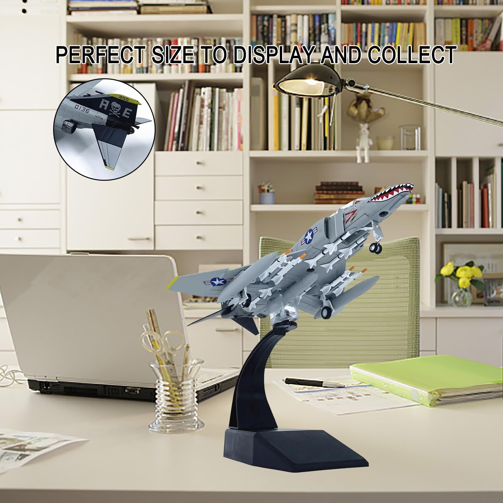 Modello pressofuso 1:100 dell'F-4C Dettagli accurati come quelli museali, peso pesante, supporto incluso Regalo collezionista aerei militari for gli appassionati aviazione, arredamento