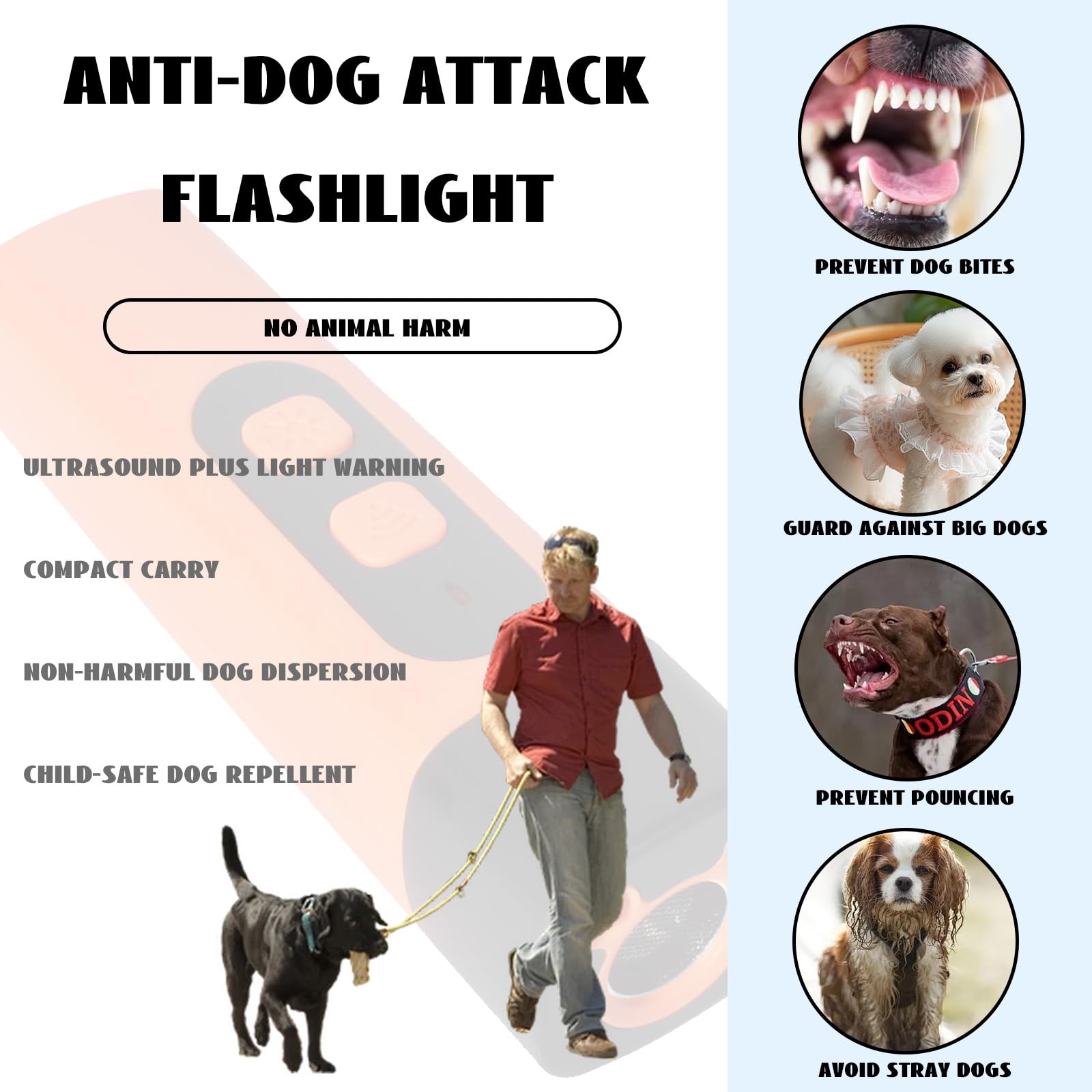 Anti Aboiement Chien, Anti Aboiement Chien Ultrason Puissant, Ultrason Chien avec Lampe Poche LED, Solutions Anti-Aboiement pour Chiens, pour Petit et Grand Chien