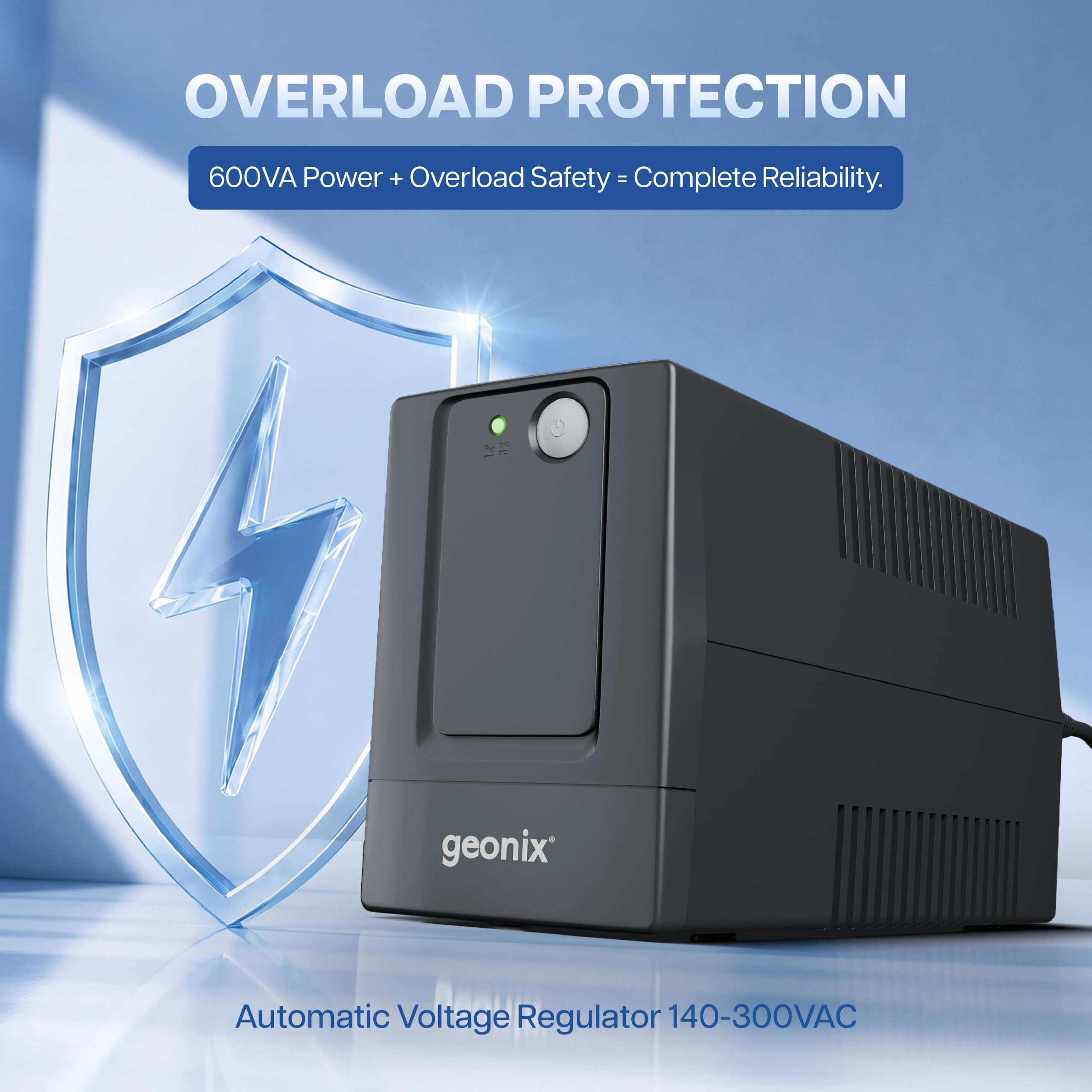 Geonix UPS 600VA/360W Line Interactive UPS with Voltage Regulator, Auto Restart & Cold Start, Power Backup for Home Office & Desktop PC, BIS Approved, 2 Years Warranty, Black — Amazon image 4