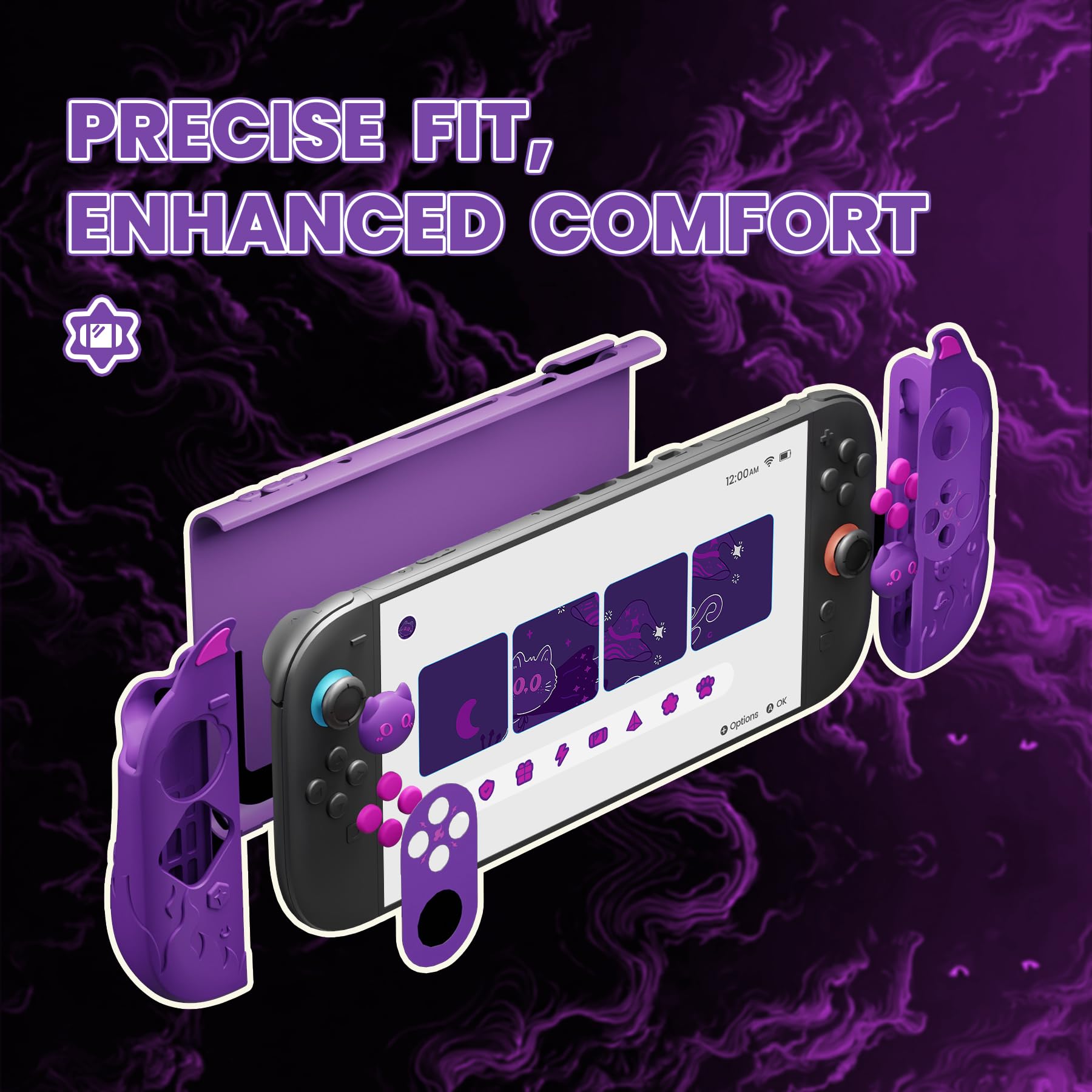 PlayVital Cute Demon Protective Shell for Nintendo Switch 2, Kawaii Anti-Slip Silicone Grip Cover + Dockable Hard Case for Nintendo Switch 2 with Thumb Grips & Sticker, Shockproof - Purple - 4