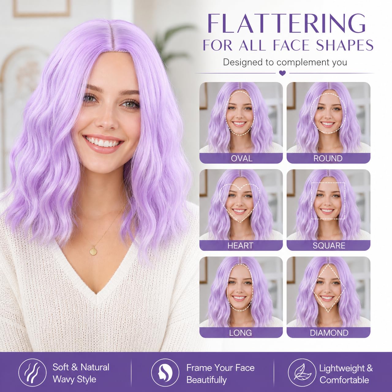 eNilecor Short Wavy Bob Wig for Women, Heat-Resistant Synthetic