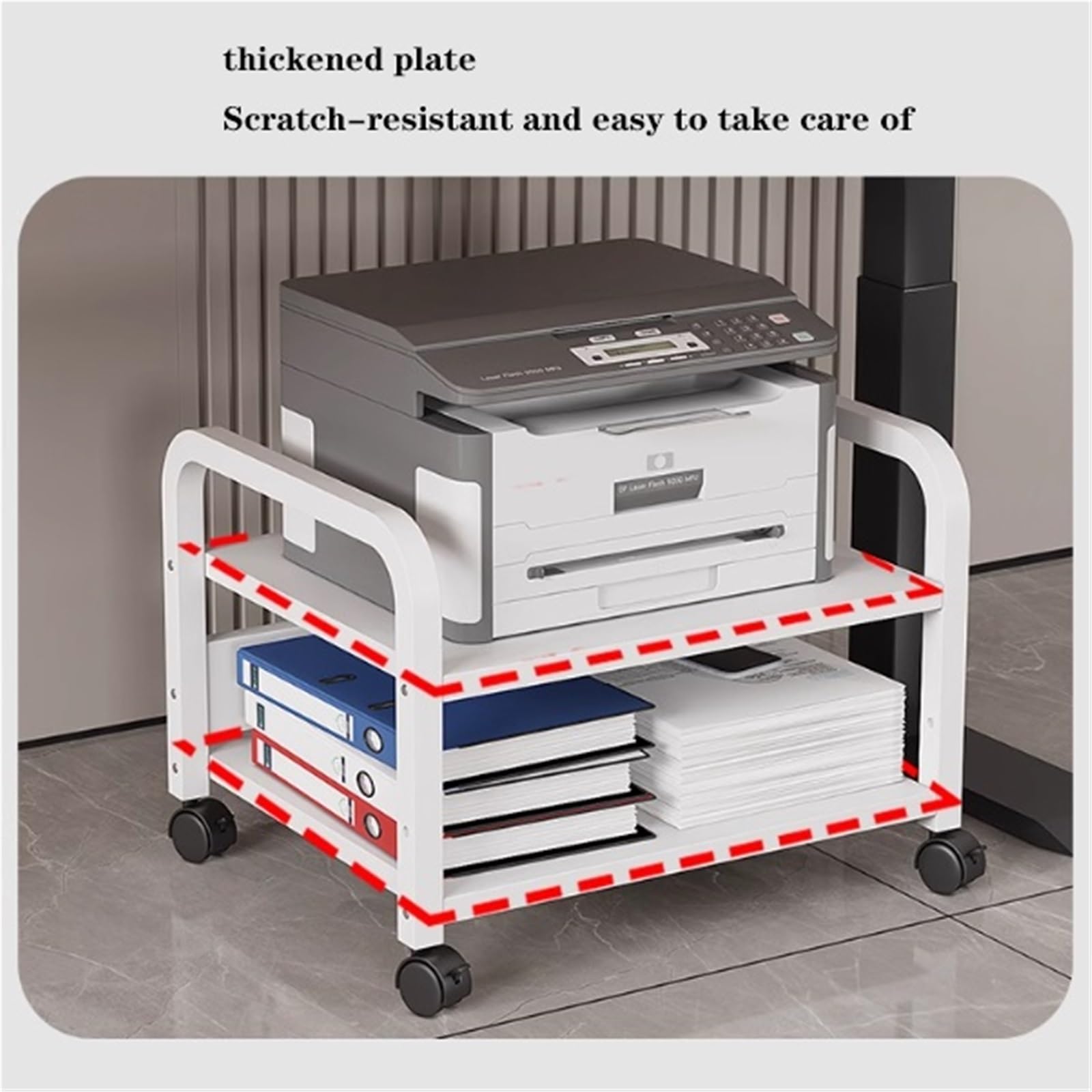 Mobiler Druckerwagen mit Rädern, robust, CD-Player-PC-Tower-Ständer, Metallstahlrahmen, Kleiner Drucker-Tischhalter, für unter dem Schreibtisch, zu Hause, im Büro, 2 Ebenen (50 x 4