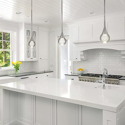 Miniatura 4 de WABON Lámpara colgante moderna de cristal, lámpara colgante de globo de 1 luz, con acabado cromado, mini lámpara colgante para cocina, isla,