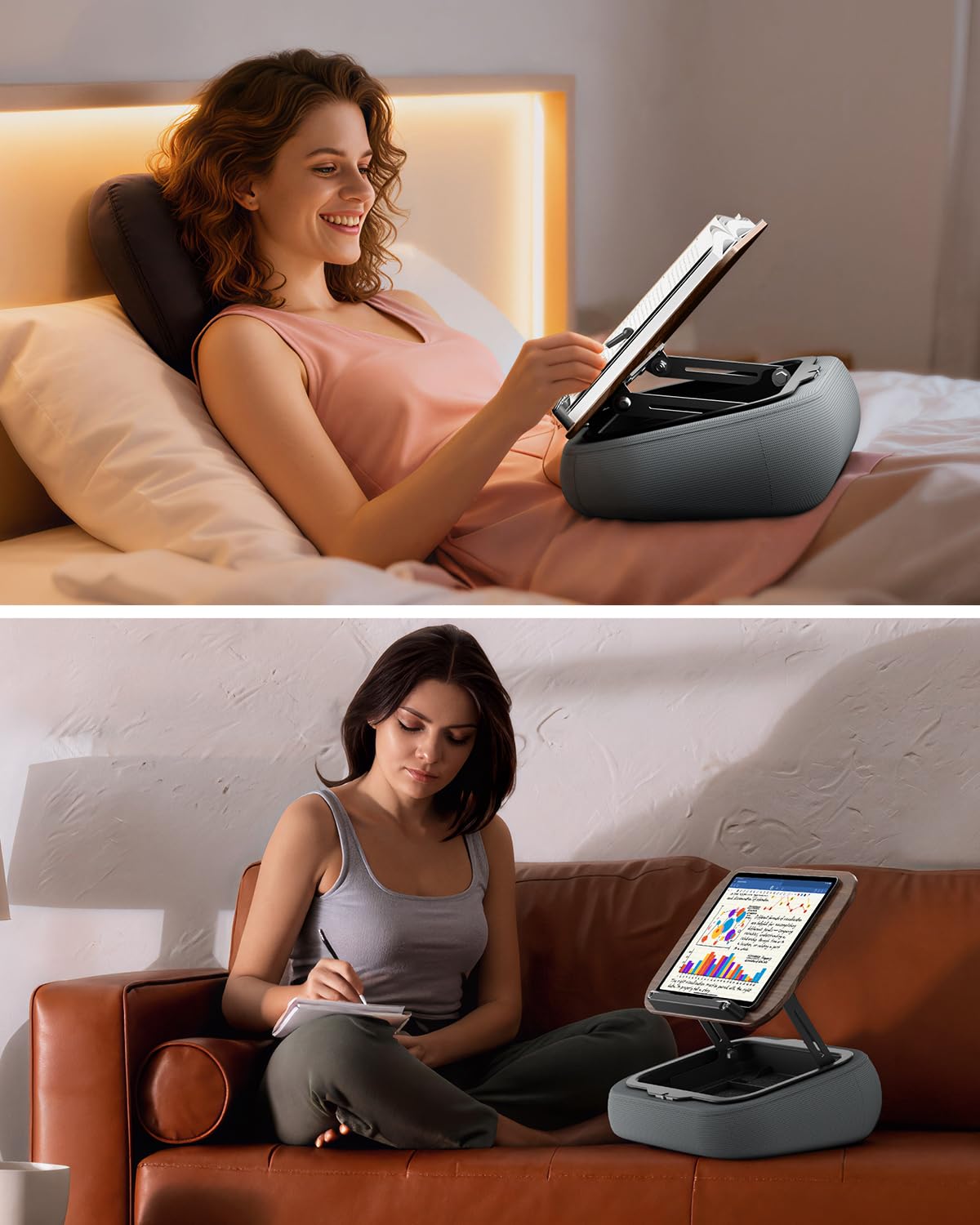 SupeDesk Supporto per libri da leggere, regolabile, per letto, divano, scrivania, morbido cuscino da lettura con clip laterale e spazio di archiviazione, pieghevole, a mani libere, essenziale per gli