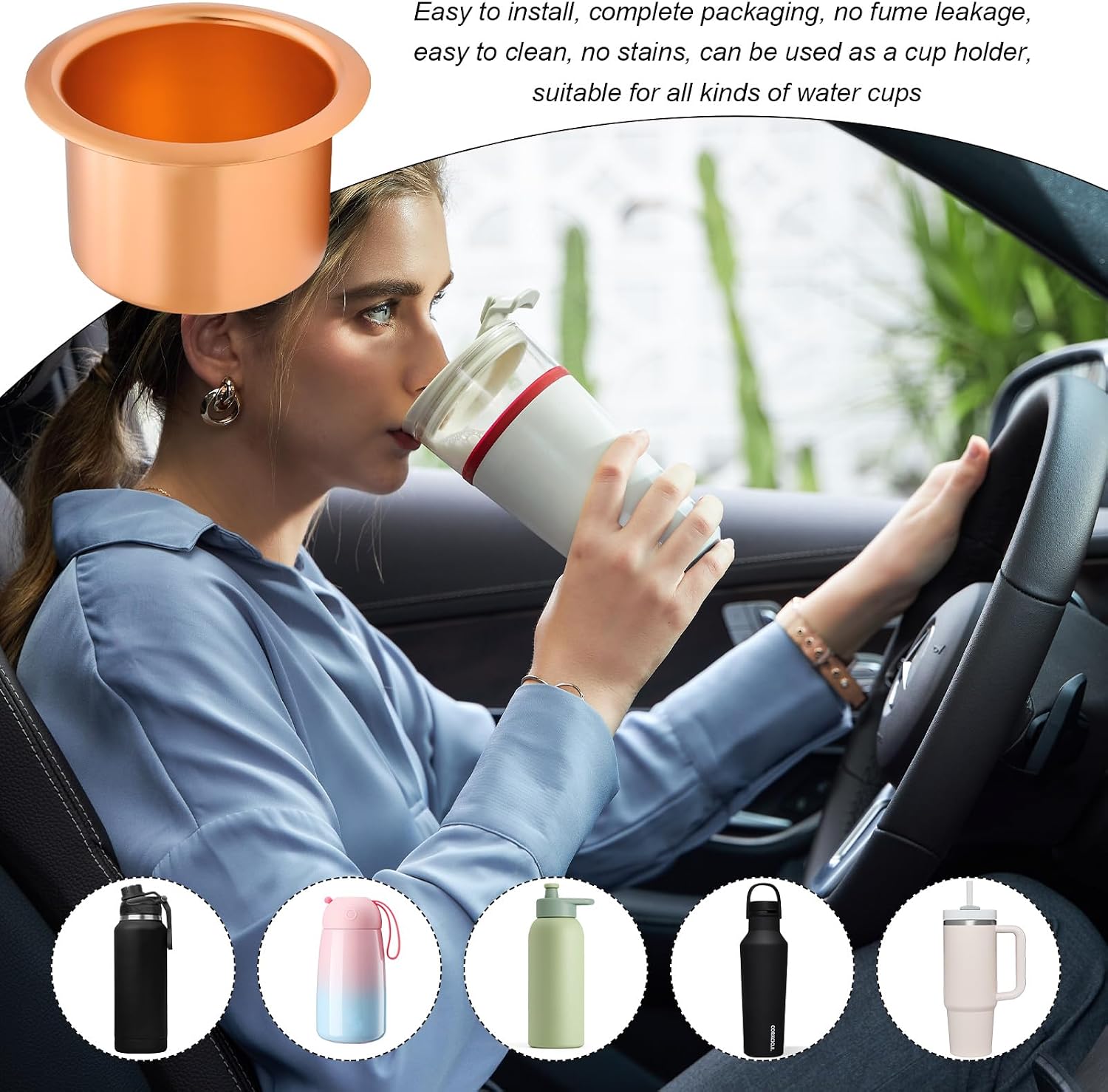 KVAEY 2 PCS Metal Sofa Recliner Handles Cup Holder, Insert Replacement Drink Can Holder for Car Truck Game Table, Drop in Cup Holder for Sofa Couch Boat Golf Cart, Car Accessories (Golden) image 5