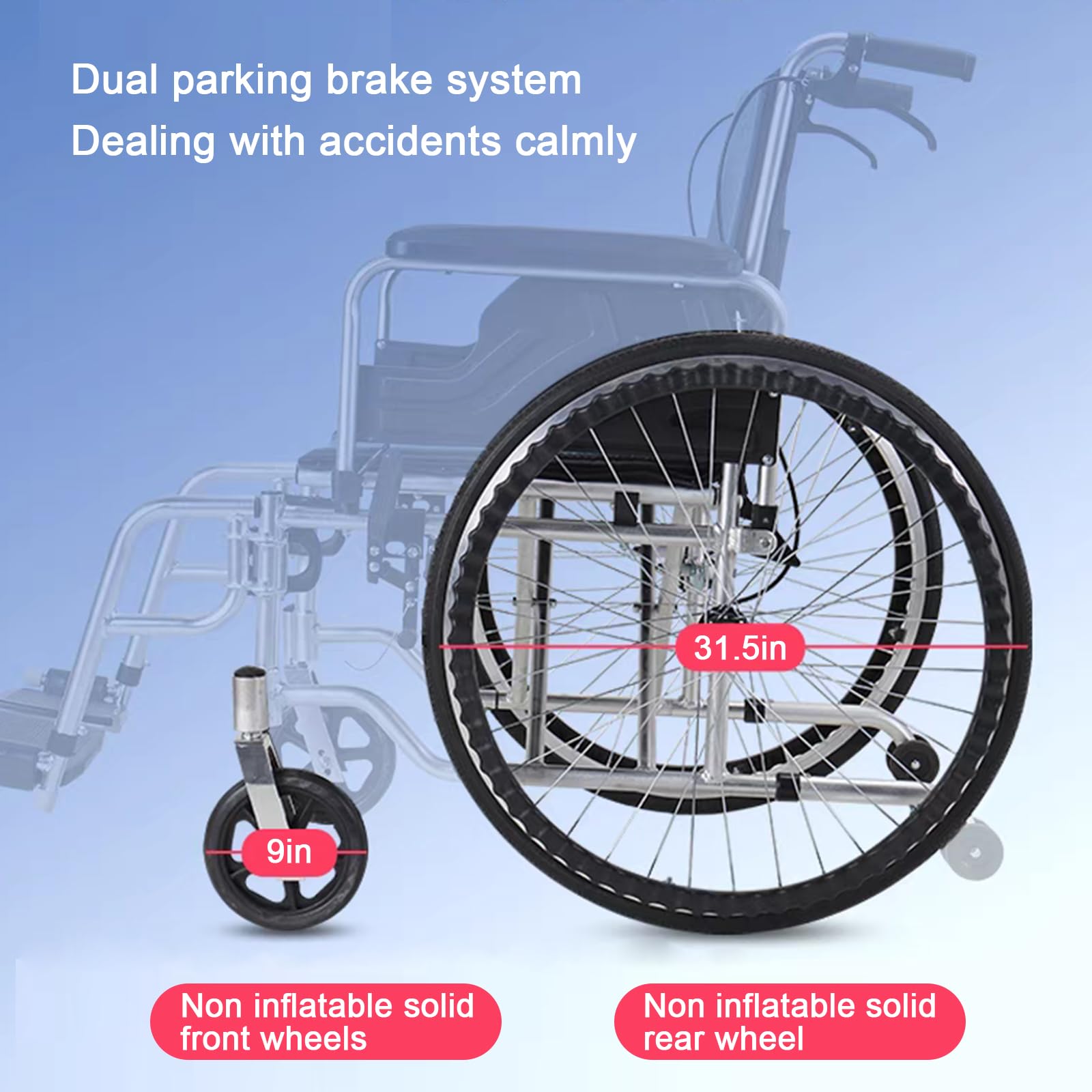 Sedia a rotelle Pieghevole - Carrozzina disabili ad autospinta,Sedia A Rotelle Pieghevole Leggera in Alluminio,Sedia a rotelle da transito,Sedile 45cm