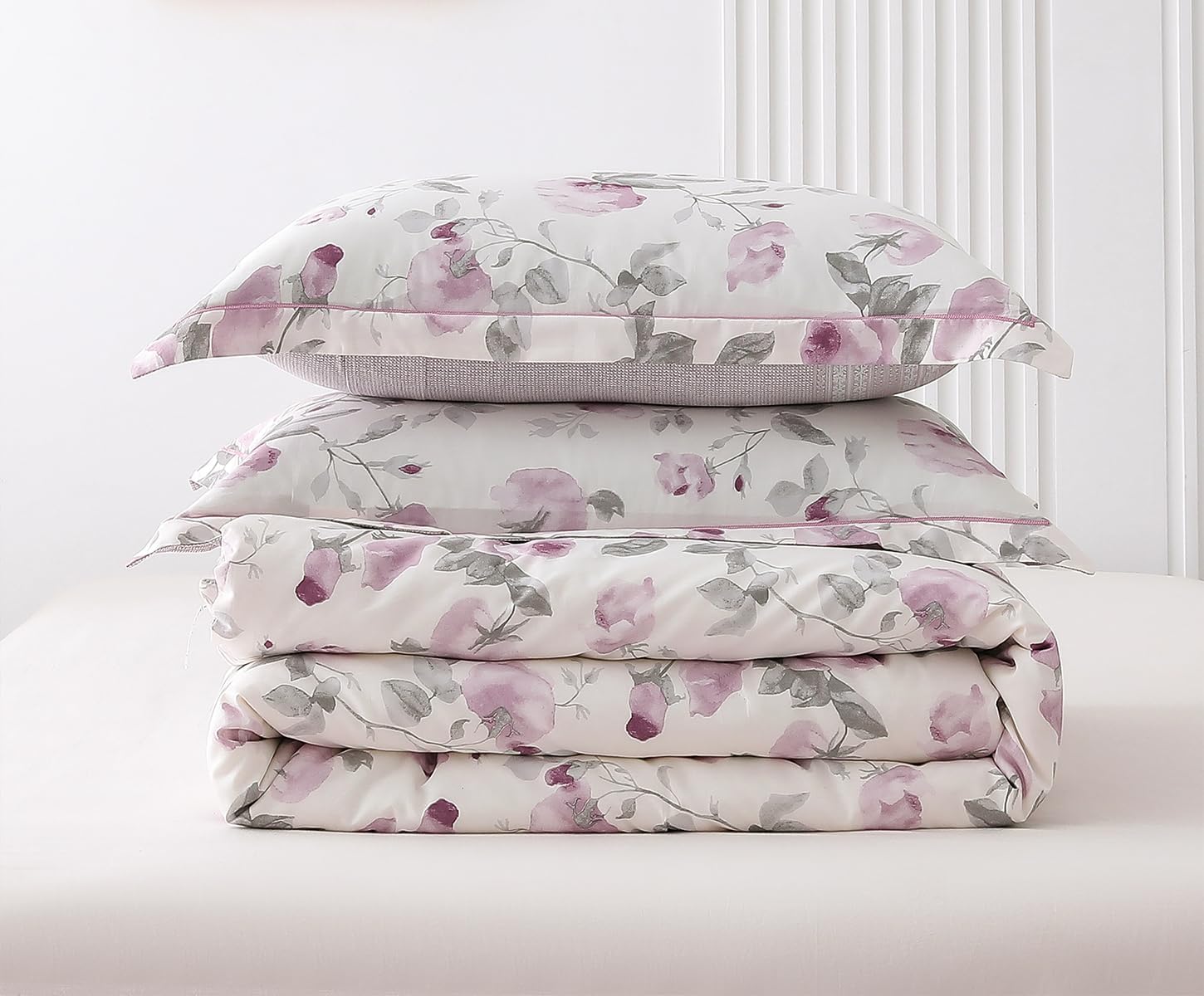 SLEEPBELLA Comforter King Size, 600 Thread Count Cotton White Print with Purple Flowers Reversible Comforter Sets, Down Alternative Bedding Set 3Pcs(King, Purple Floral) - Image 8