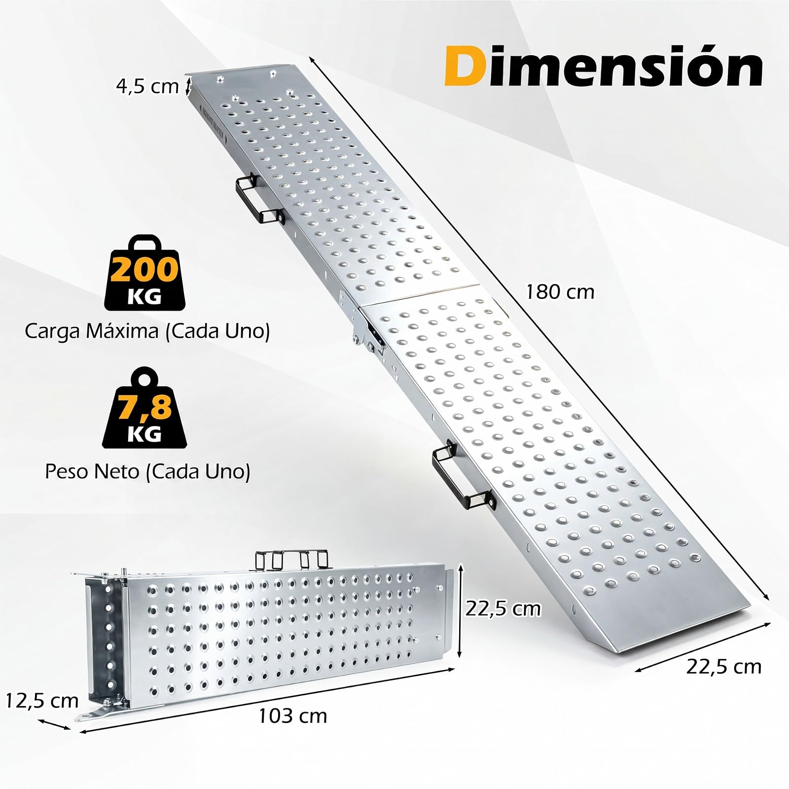 COSTWAY Set de 2 Rampas de Carga Plegables, Capacidad 400 kg | Rampa de Acceso con Asas Portátiles, Superficie Antideslizante para Coches, Silla de Ruedas y Remolques, Riel de Elevación