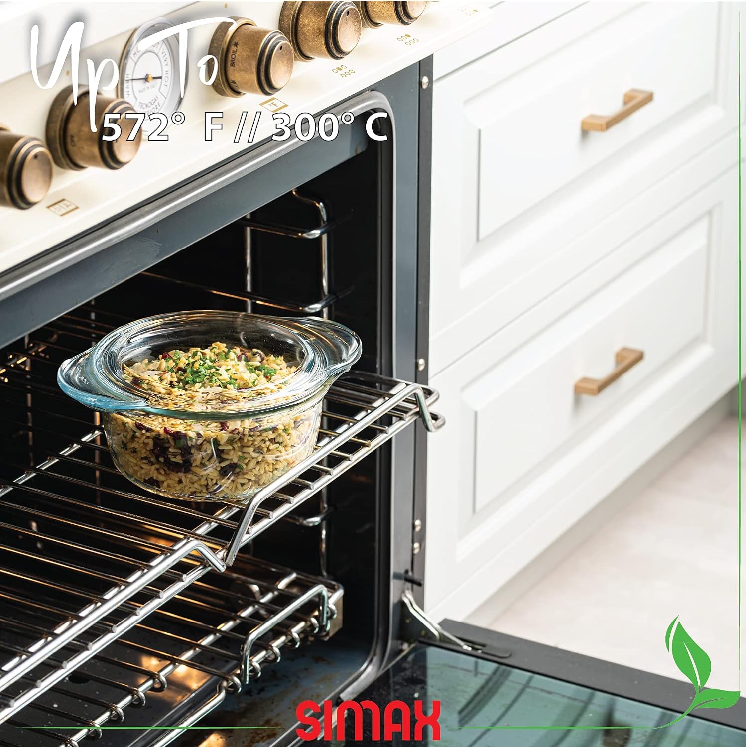 Glass Casserole Dish by Simax Clear Glass Round Casserole Dish with Lid and Handles Covered Bowl for Cooking Baking Serving etc. Microwave Dishwasher Oven and Stove Safe Cookware 1.75 Quart