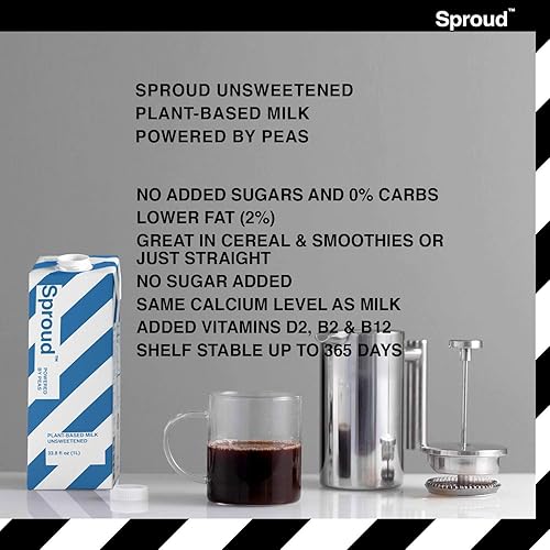 Miniatura 3 de SPROUD Paquete de leche vegana de proteína de guisante – Barista y sin azúcar – 33.8 onzas líquidas (2 paquetes de 6) – Leche estable a base de