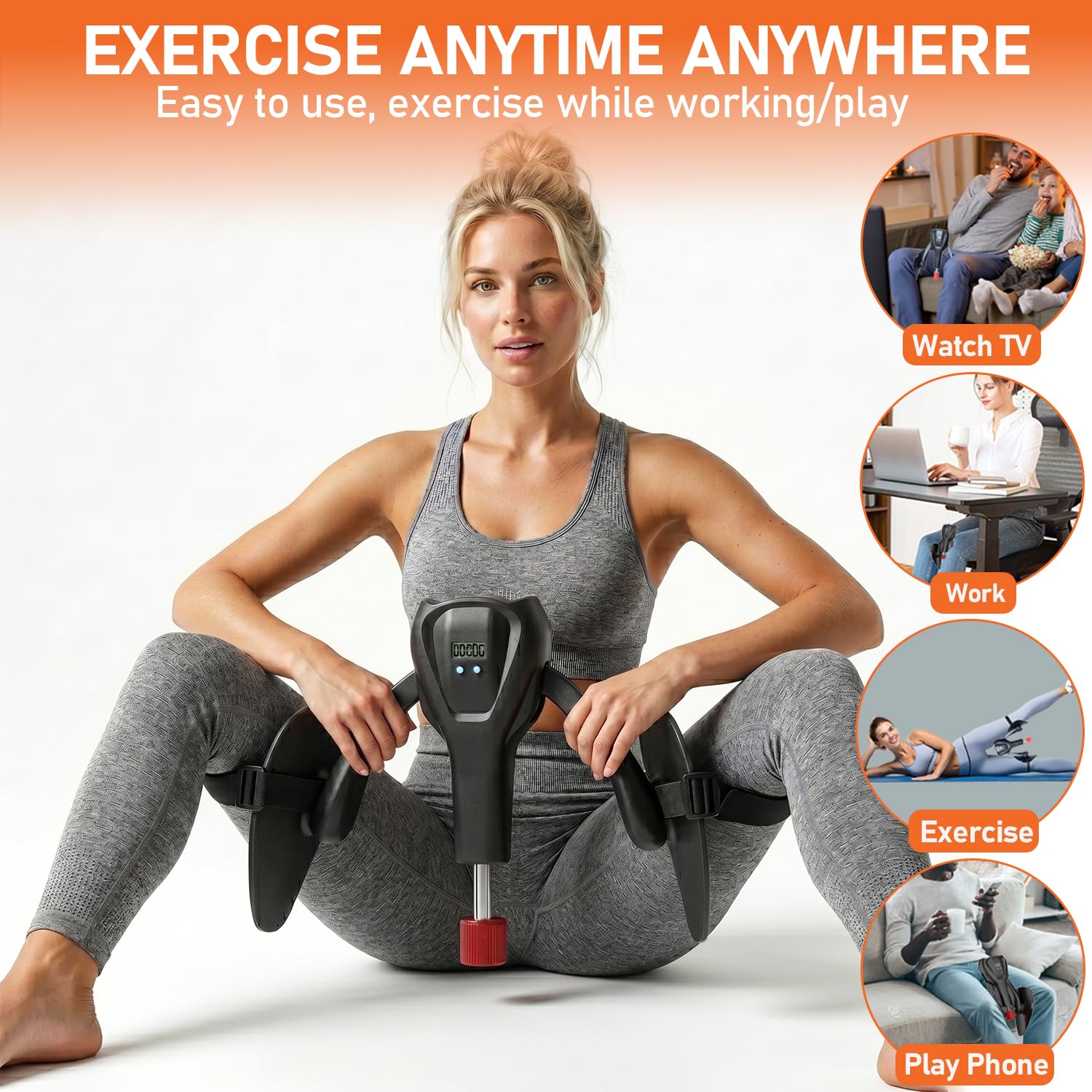 Maître de cuisse amélioré 2026, appareils d'exercice du plancher pelvien réglables de 50 kg pour homme et femme, compteur intelligent Kegel, pince de cuisse avec sangles de jambe et bande de