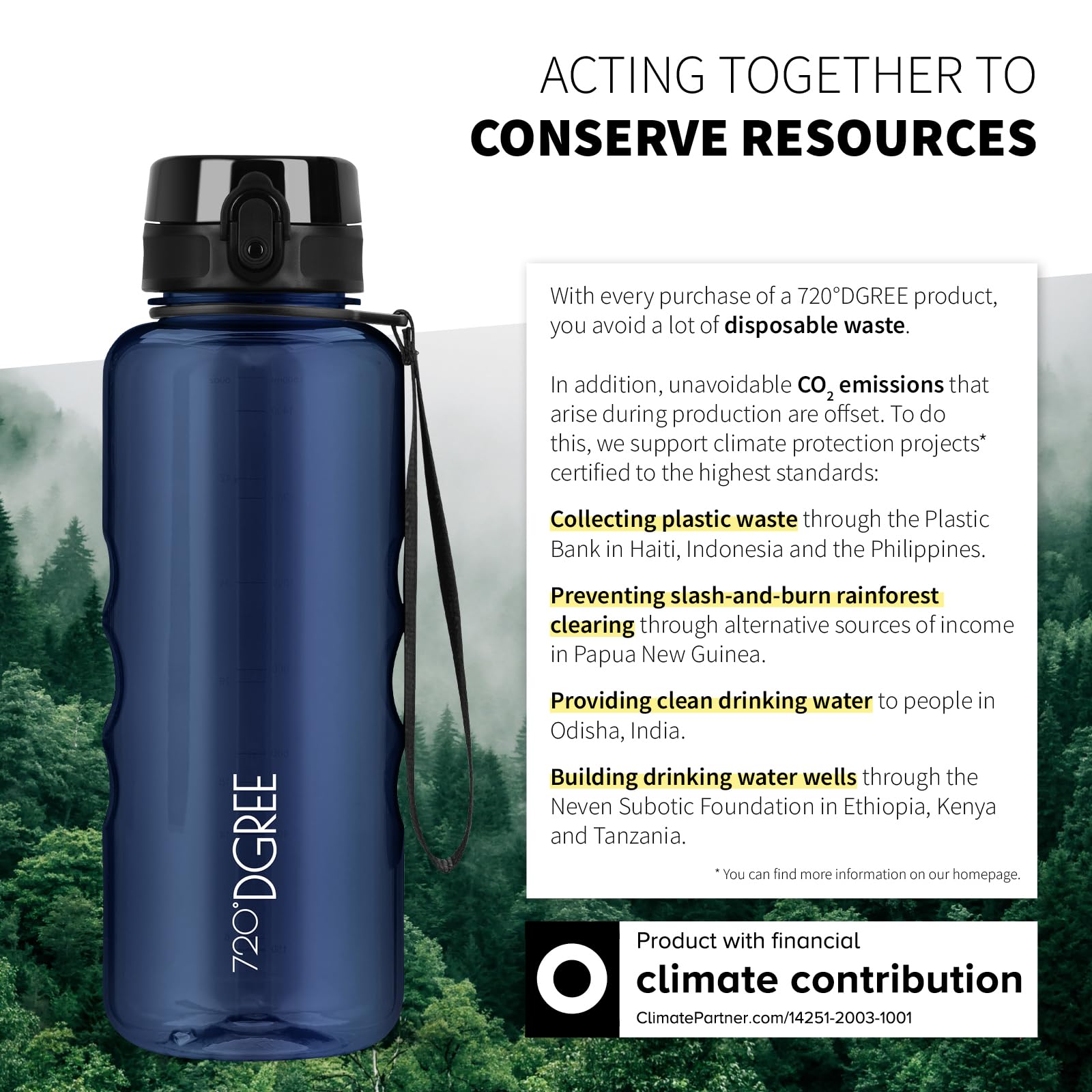 720°DGREE Botella Agua 1,5 Litros “uberBottle“ - Tamiz-Fruta, crystalClear - Sin BPA, Prueba de Fugas, Reutilizable - XL Cantimplora, Water Bottle ideal para Fitness, Gimnasio, Deporte, Outdoor — view 5
