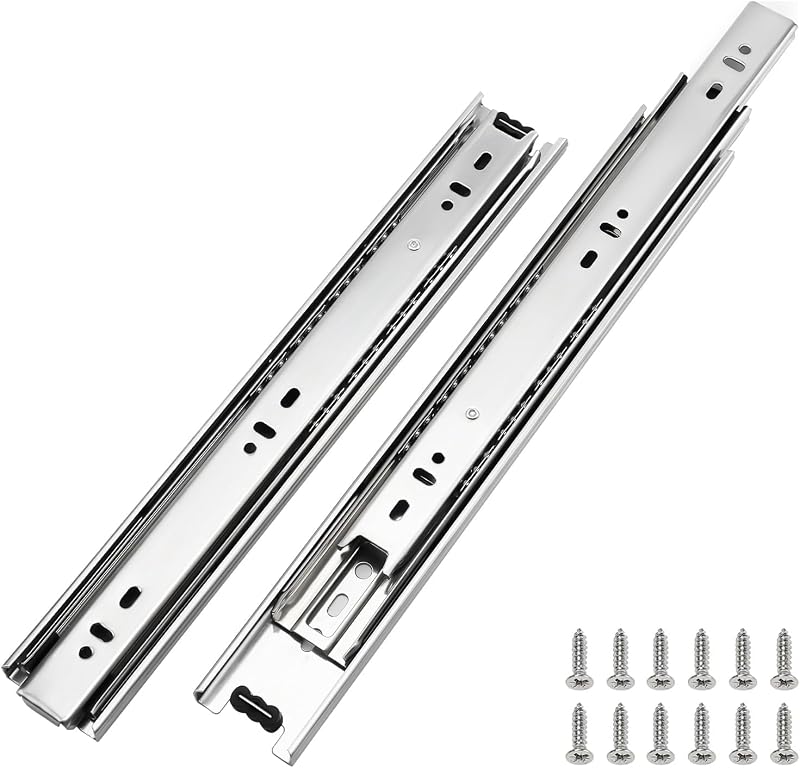 LONTAN 1 Pair Side Mount Drawer Slides 12 Inch Heavy Duty Cabinet Rails | 100lb Load Cold Rolled Steel; 3-Section Full Extension; Smooth Ball Bearing Glides; Quick Release Easy Setup Replacement