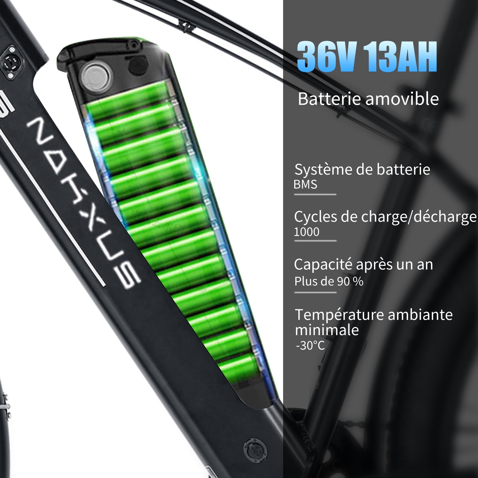 27M204 Vélo électrique pour homme, 27,5", gris, moteur sans balais 250 W, batterie 36 V 13 Ah, 25 km/h, écran LCD avec contrôle par application, portée jusqu'à 100 km, portée jusqu'à 100 km
