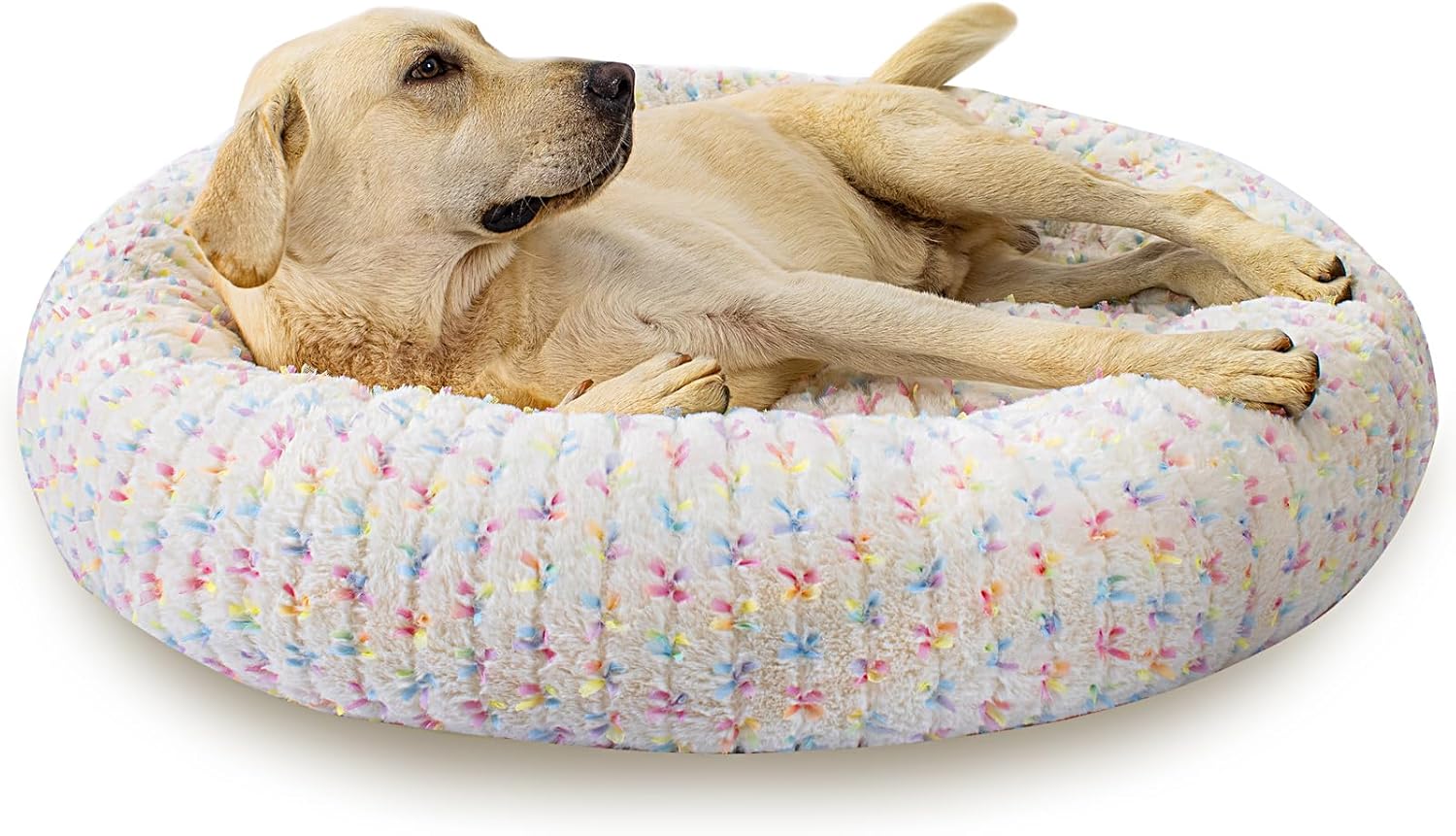 39 Inch Calming Dog Bed for Large Dogs, Round Anti-Anxiety Warm Bed, Soft Cozy Anti-Slip Donut Washable Pet Bed, Fits up to 100 lbs Pets
