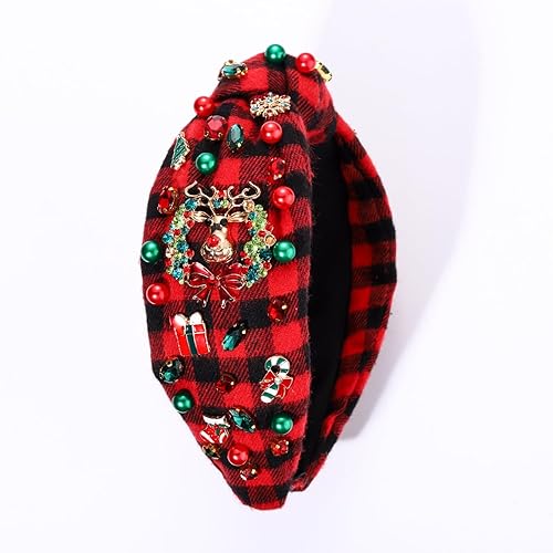 Miniatura 8 de CEALXHENY Diadema de Navidad para mujer, accesorios de Navidad, arco de árbol de Navidad, diadema anudada de copo de nieve, diadema con diamantes de