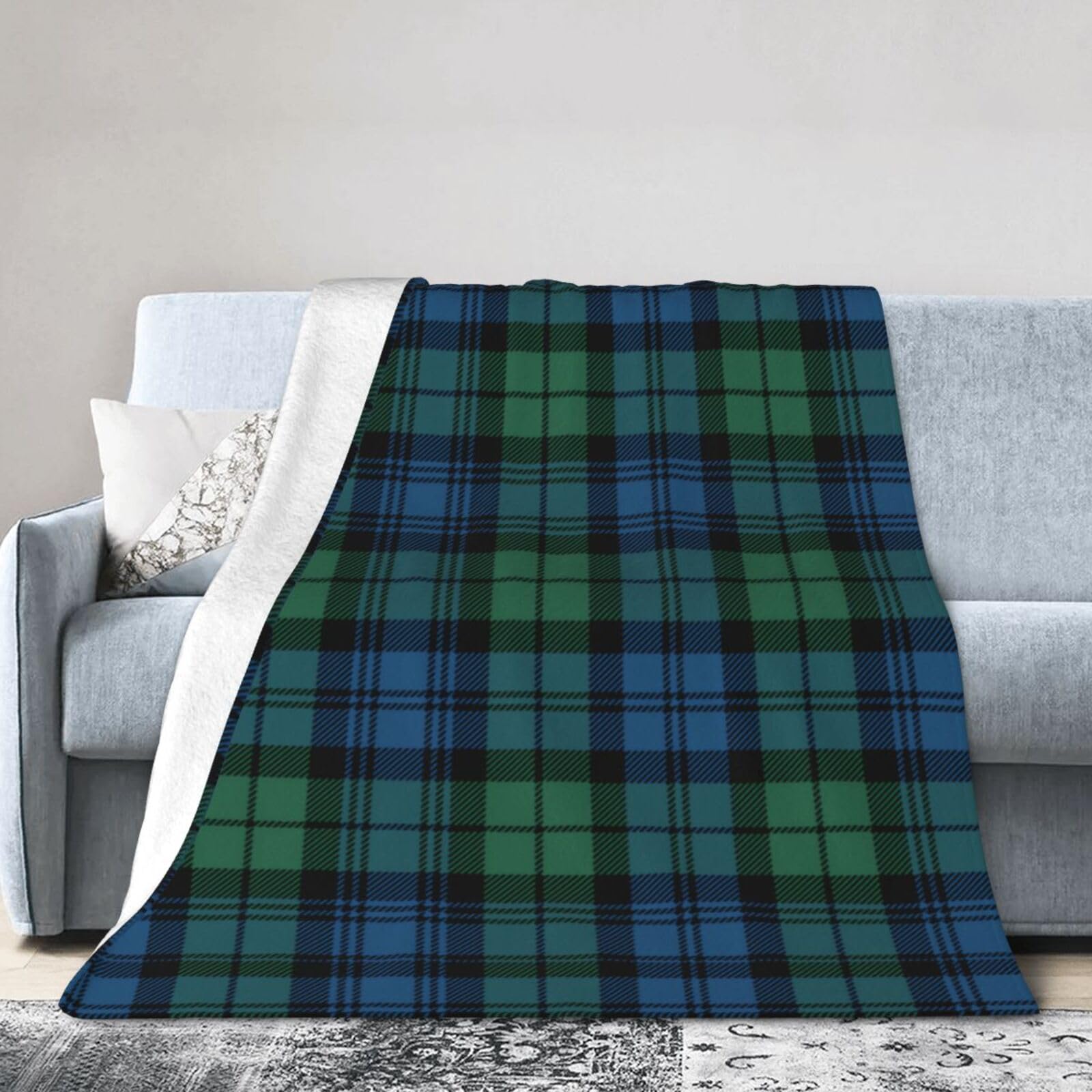 ERTDFXCV Scottish Plaid Clan Campbell Green Blue Tartan Blanket 80"x60"