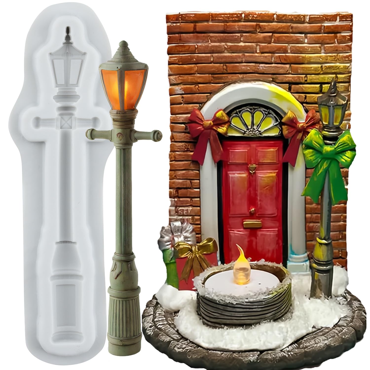 MINFEIDMS Lamp Post Fondant Moulds Street Lamp Silicone Mould for Cake Decoration Cupcake Topper Chocolate Candy Sugar Craft Gum Paste Polymer Clay