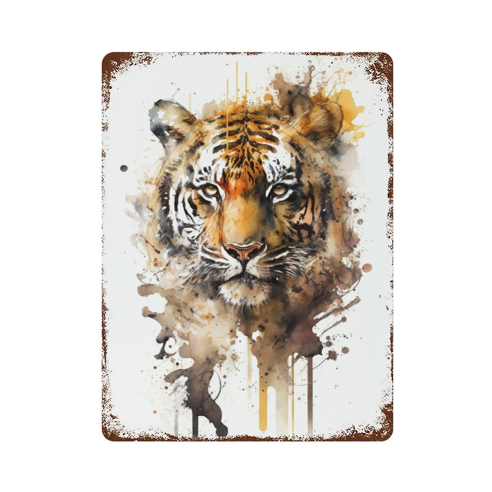 Tiger in Watercolor 15.7"x11.8" Vintage Rust Metal Sign, Shabby Chic Decor for Garage, Bar And Workshop Decor