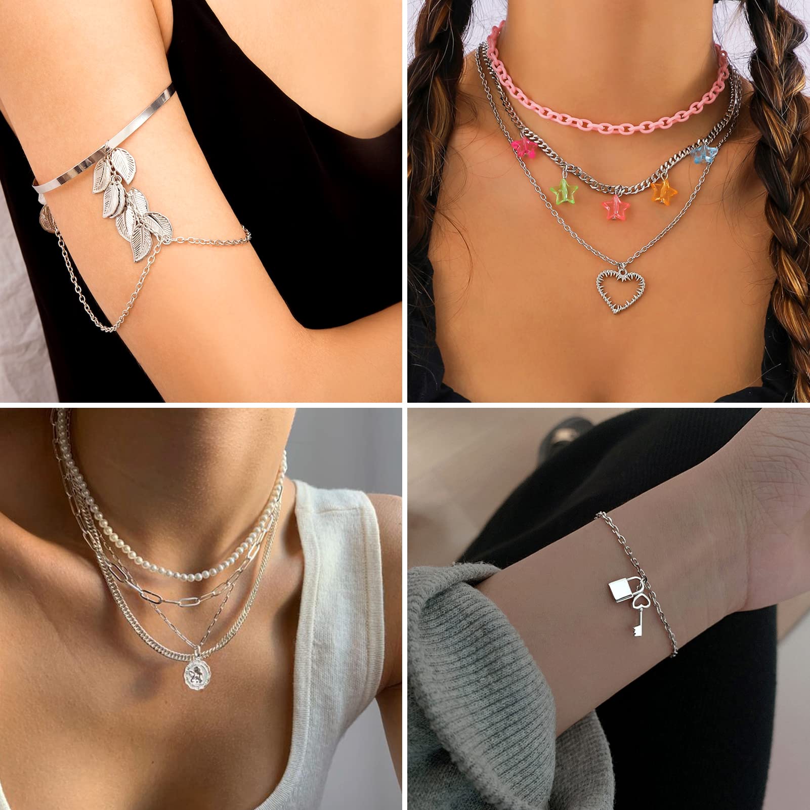 Ketting met 8-hanger Messing met een zilverkleurige en ruthenium