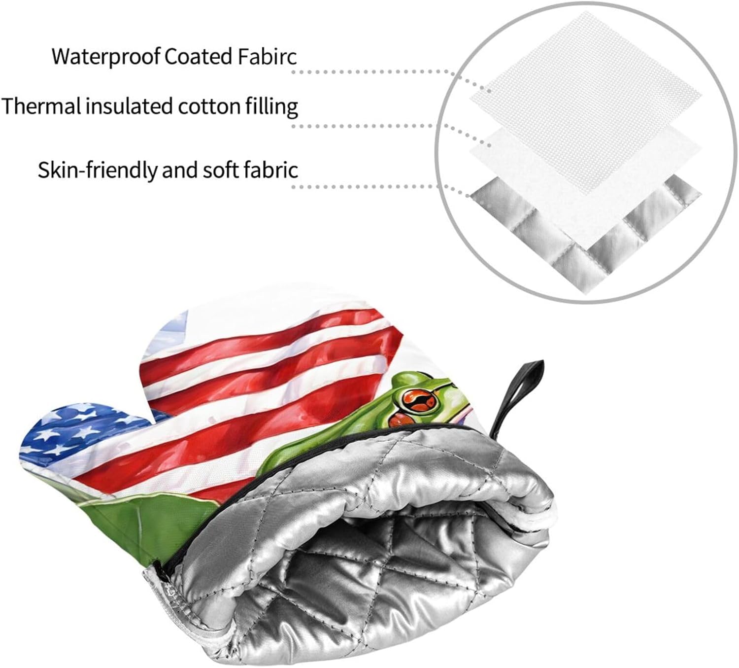 (Puerto Rico Flag Frog Palm Trees) Baking 4-Piece Set: 2 Oven Mitts and 2 Pot Holders Heat Resistant Waterproof Hanging Loop for Kitchen Oven Grill Housewarming Gifts