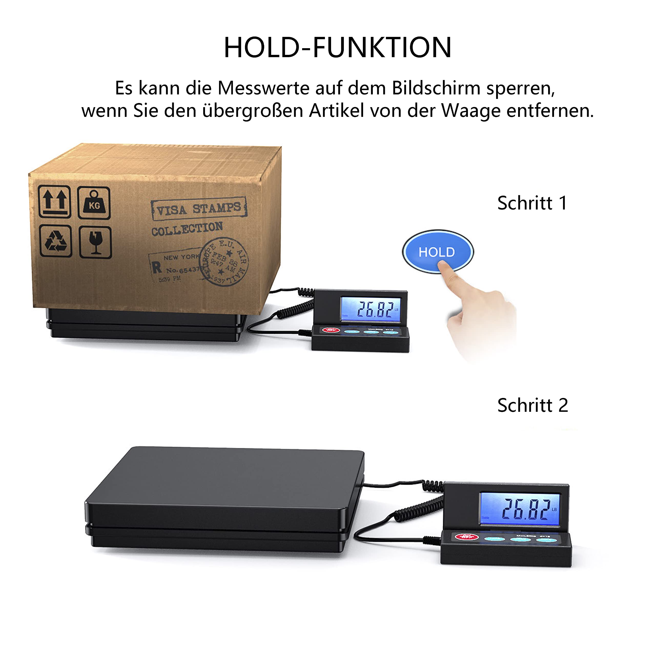 Nilpferd Paketwaage Postwaage Plattformwaage 50kg 2g LCD Display Schwarz